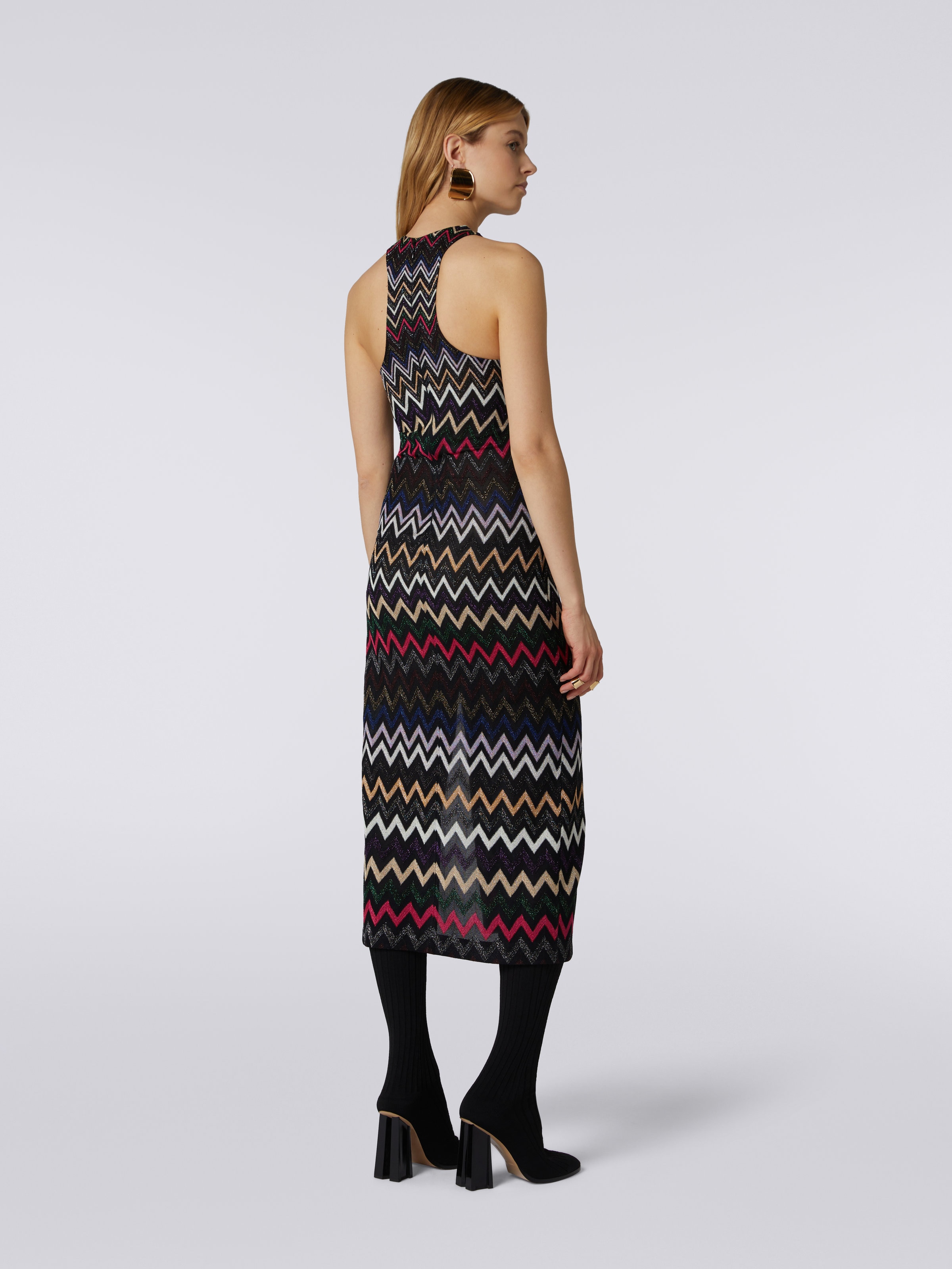 Long dress chevron with American neckline in viscose with lurex , Multicoloured  - 3