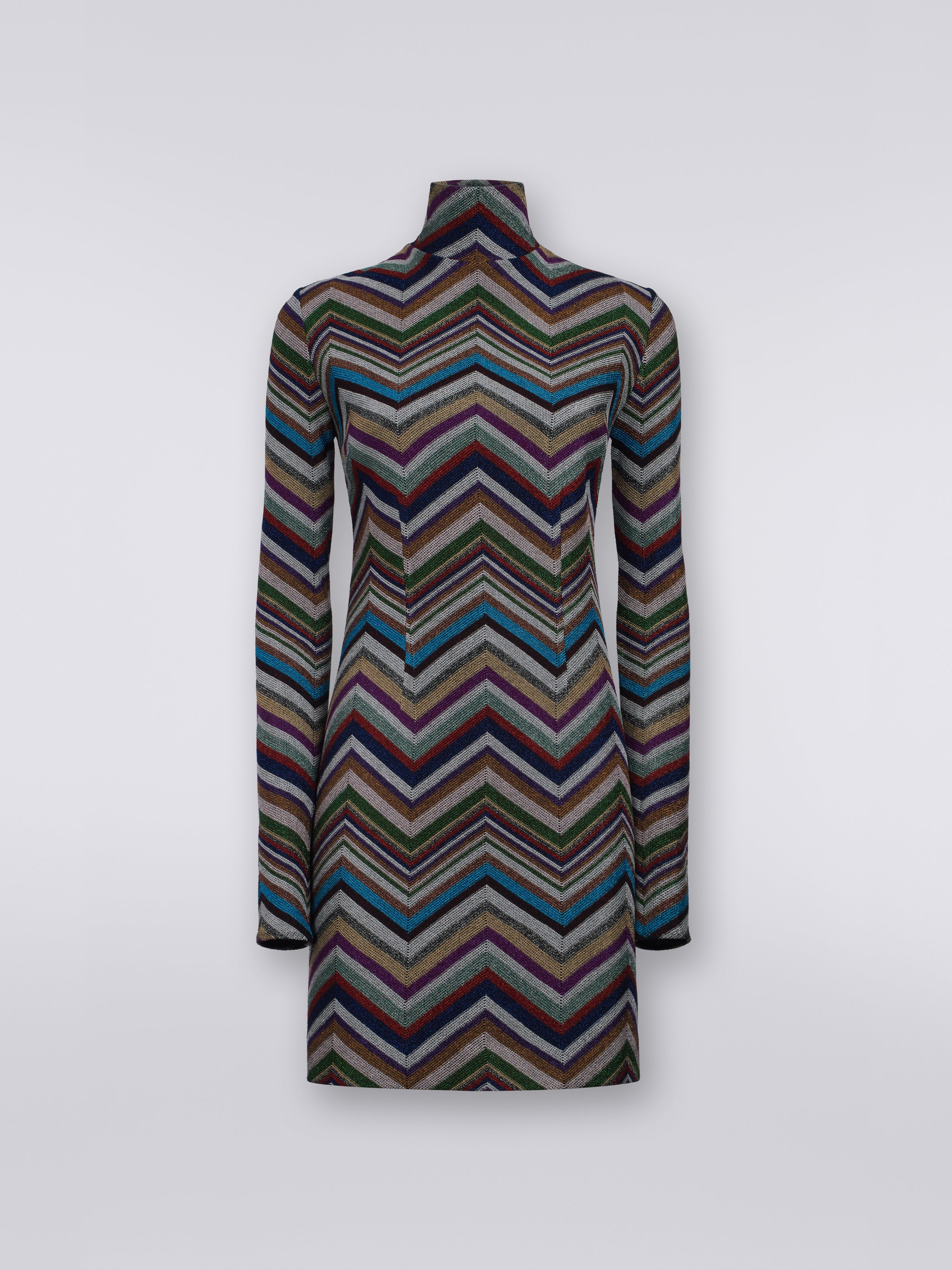 Robe en laine mélangée et viscose zig zag à lamé, Multicolore  - 0