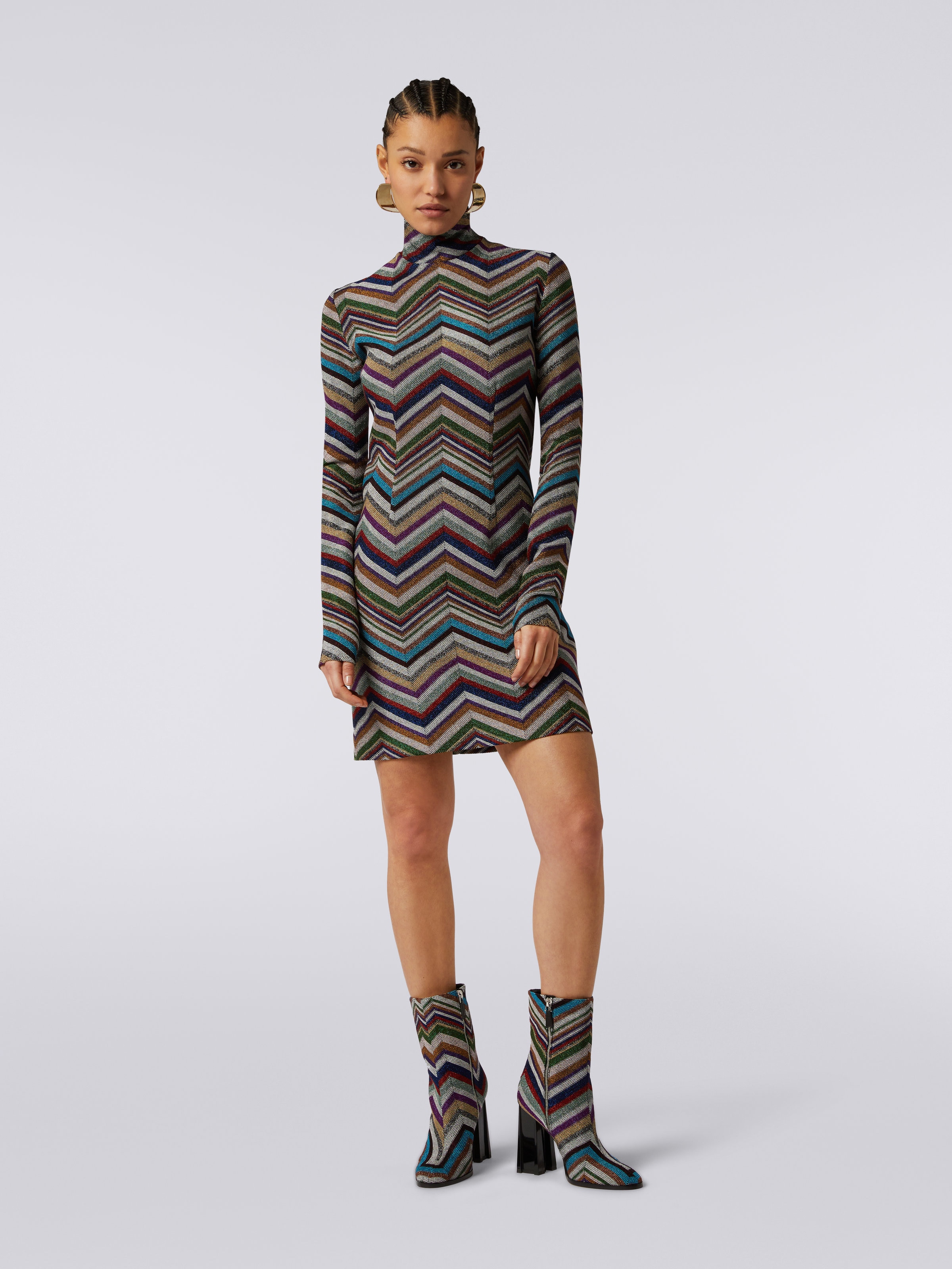 Robe en laine mélangée et viscose zig zag à lamé, Multicolore  - 1