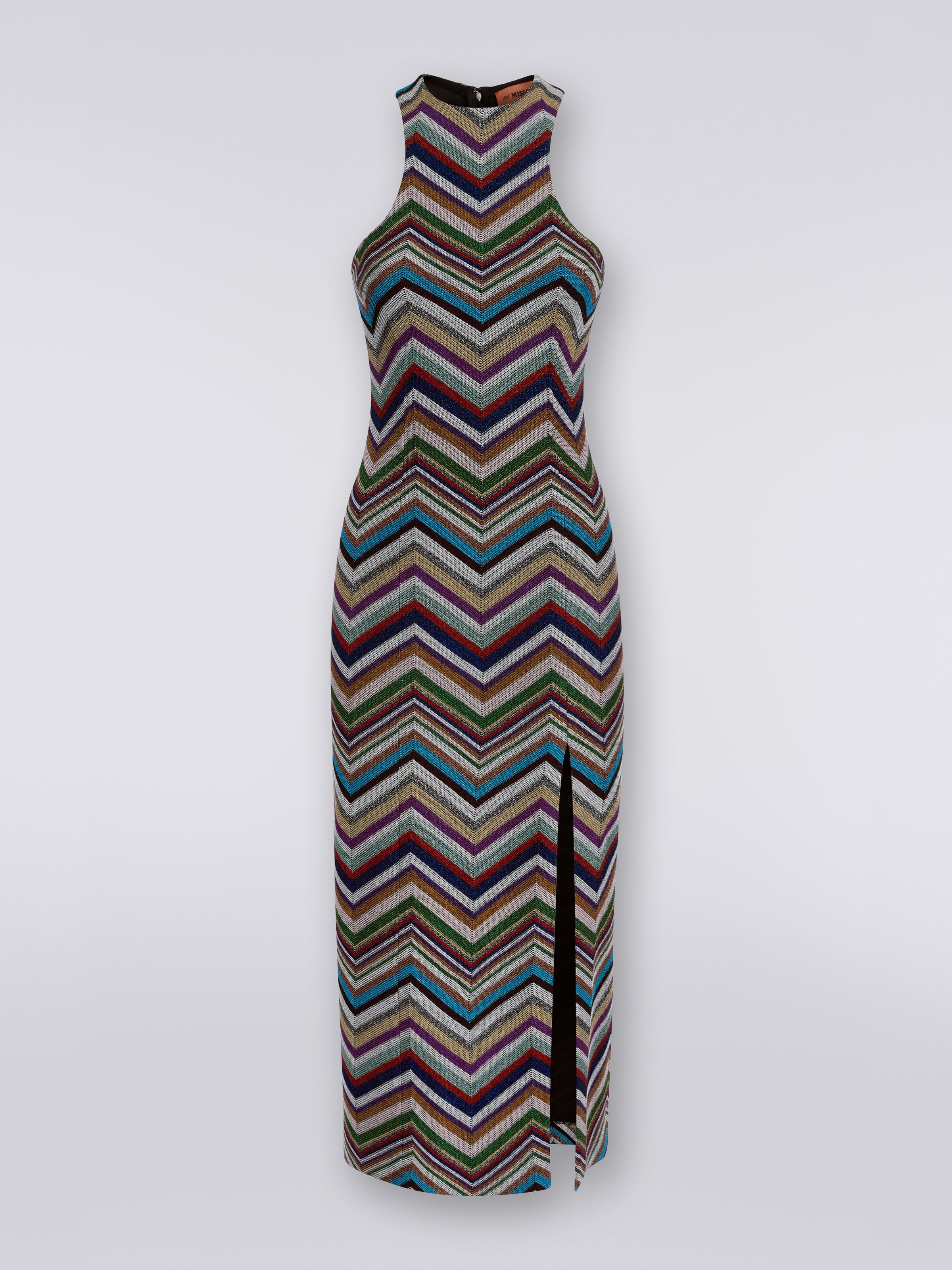 American neckline dress in zigzag lamé wool blend, Multicoloured  - 0