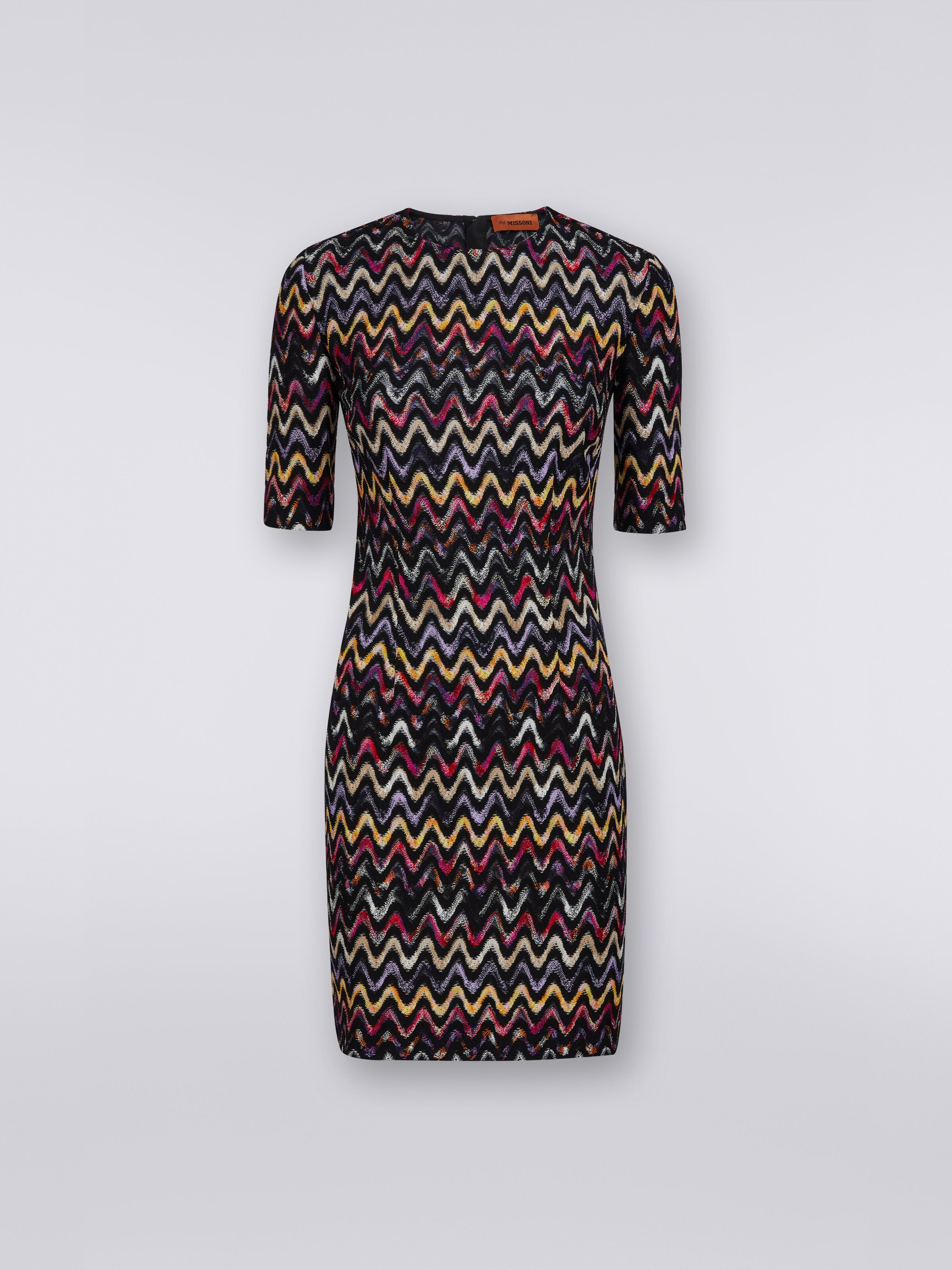 Mini dress in raschel zigzag knit wool and viscose, Multicoloured  - 0