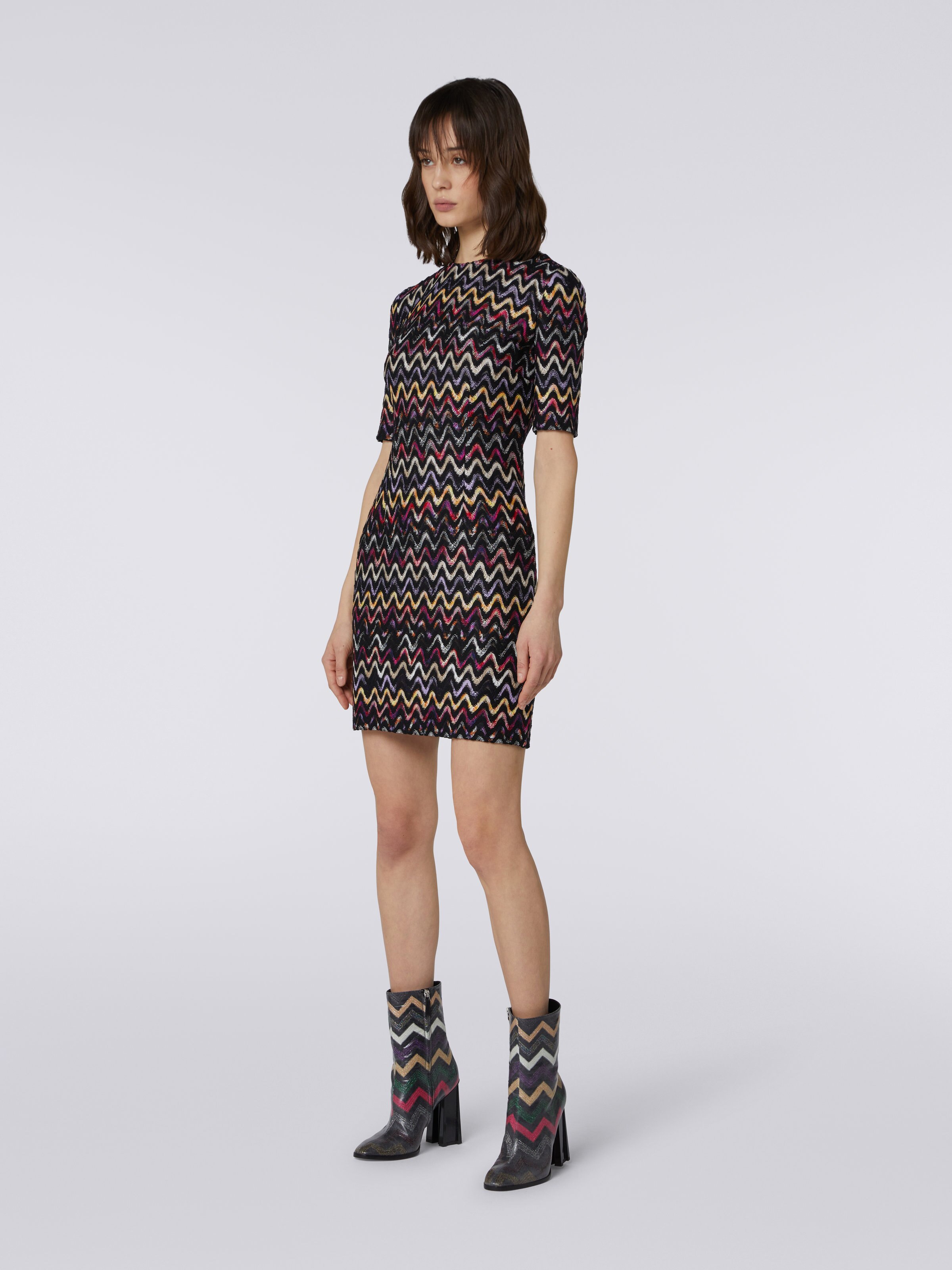 Mini dress in raschel zigzag knit wool and viscose, Multicoloured  - 2