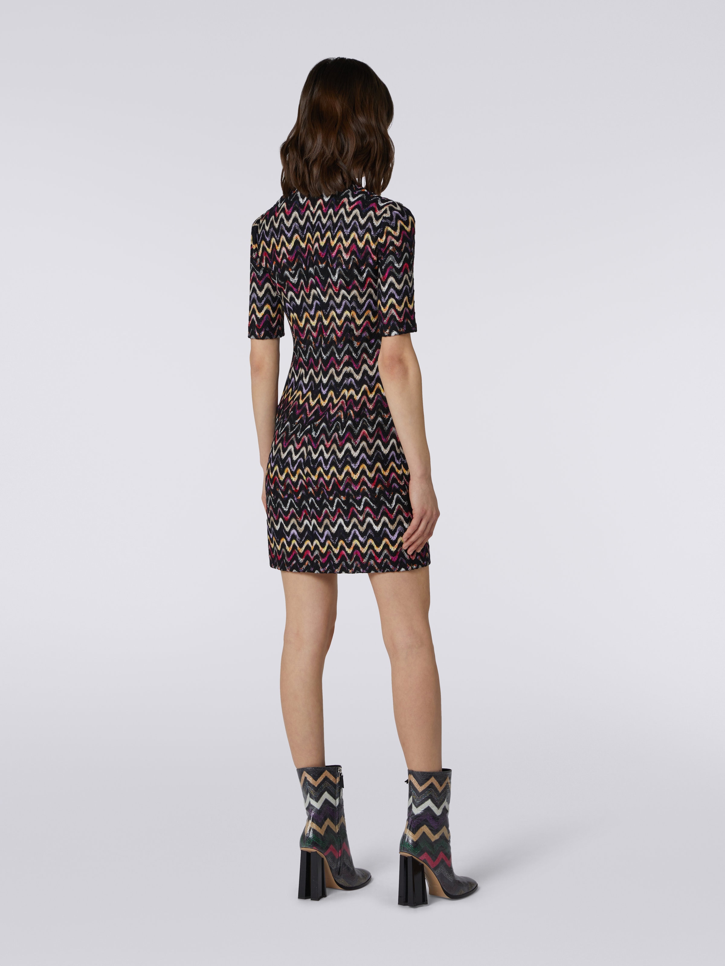 Mini dress in raschel zigzag knit wool and viscose, Multicoloured  - 3