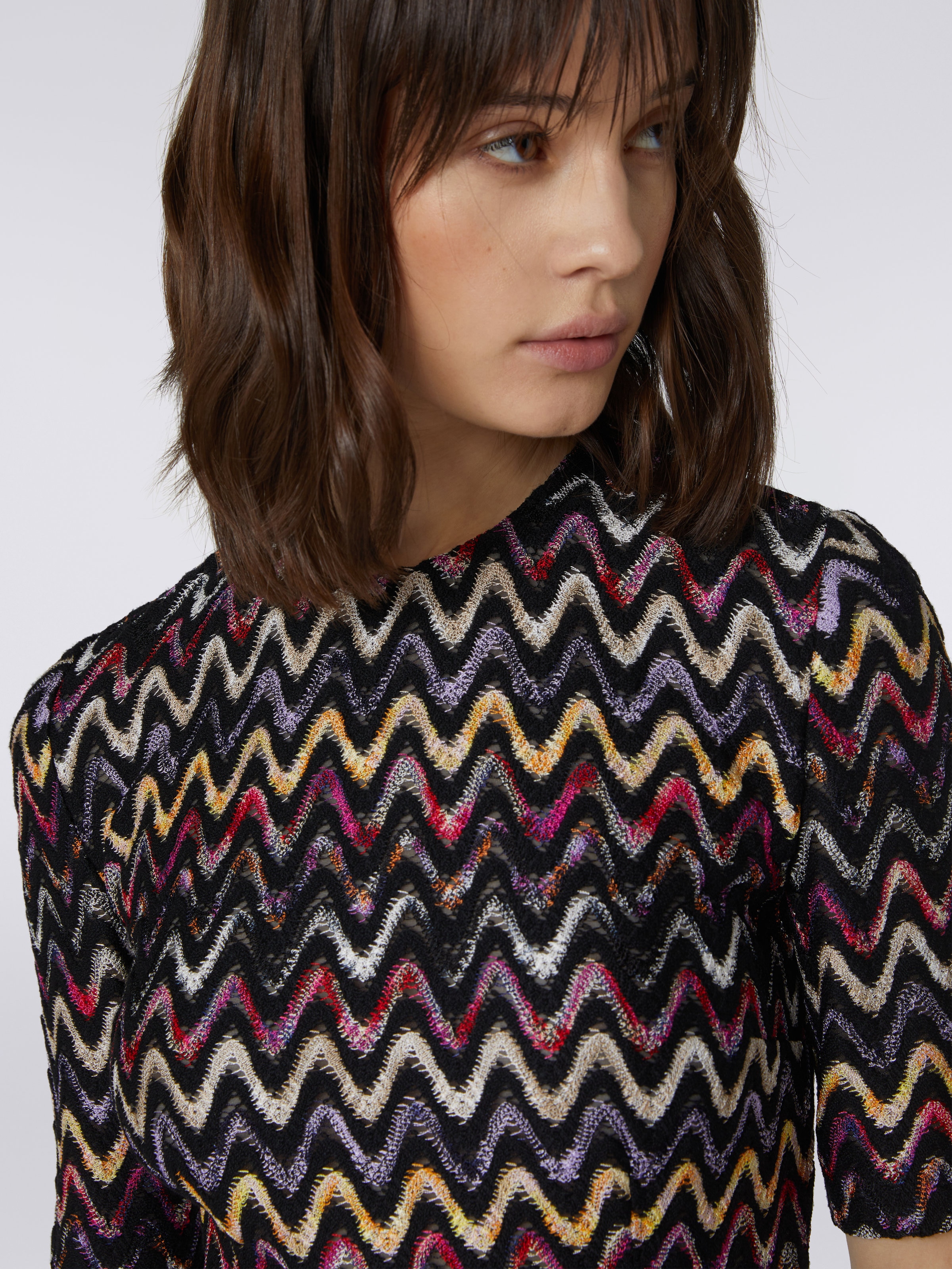 Mini dress in raschel zigzag knit wool and viscose, Multicoloured  - 4