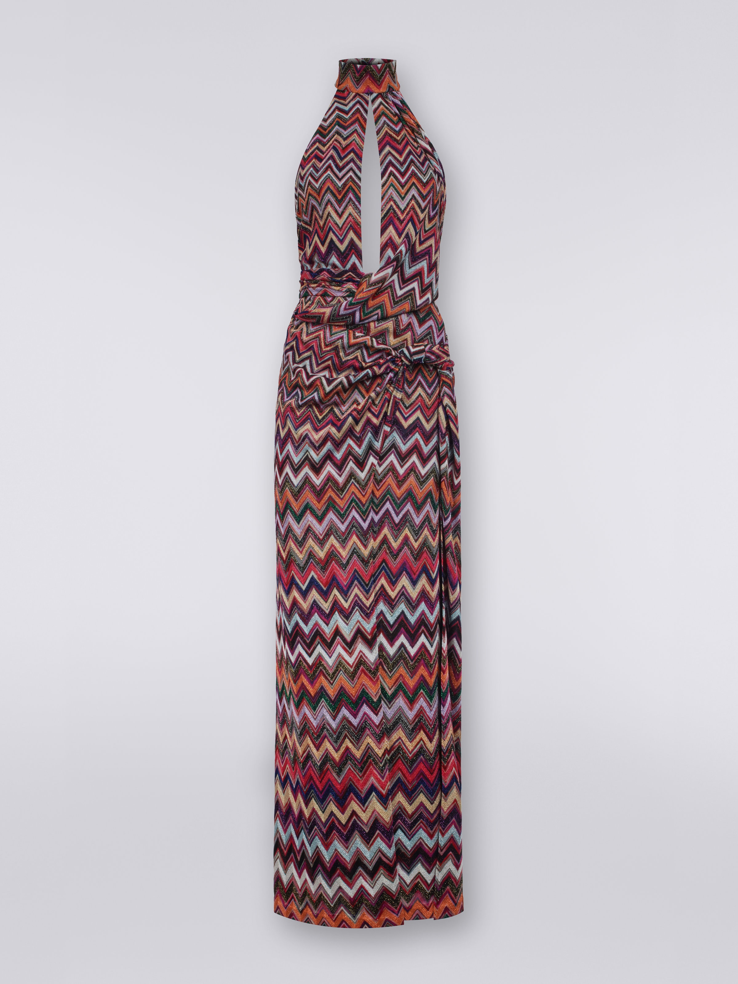 Long dress in viscose chevron with lurex, Multicoloured  - 0