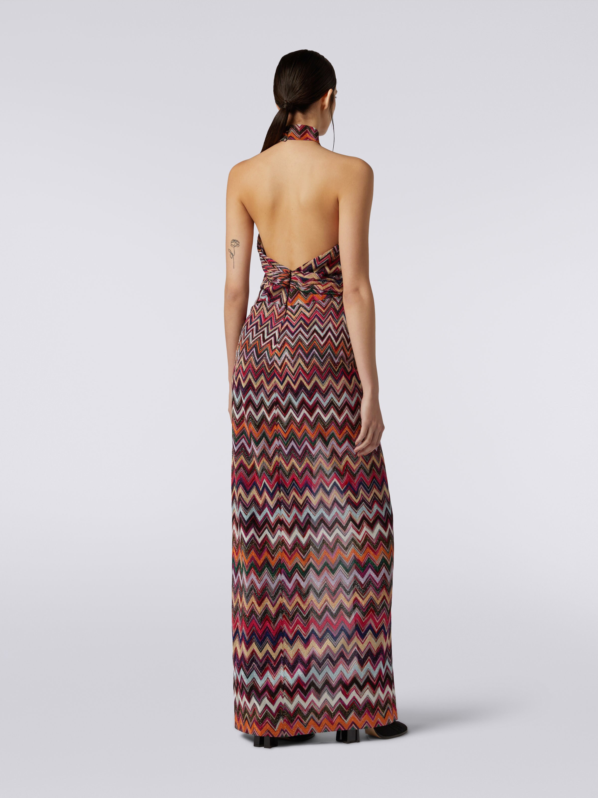 Long dress in viscose chevron with lurex, Multicoloured  - 3