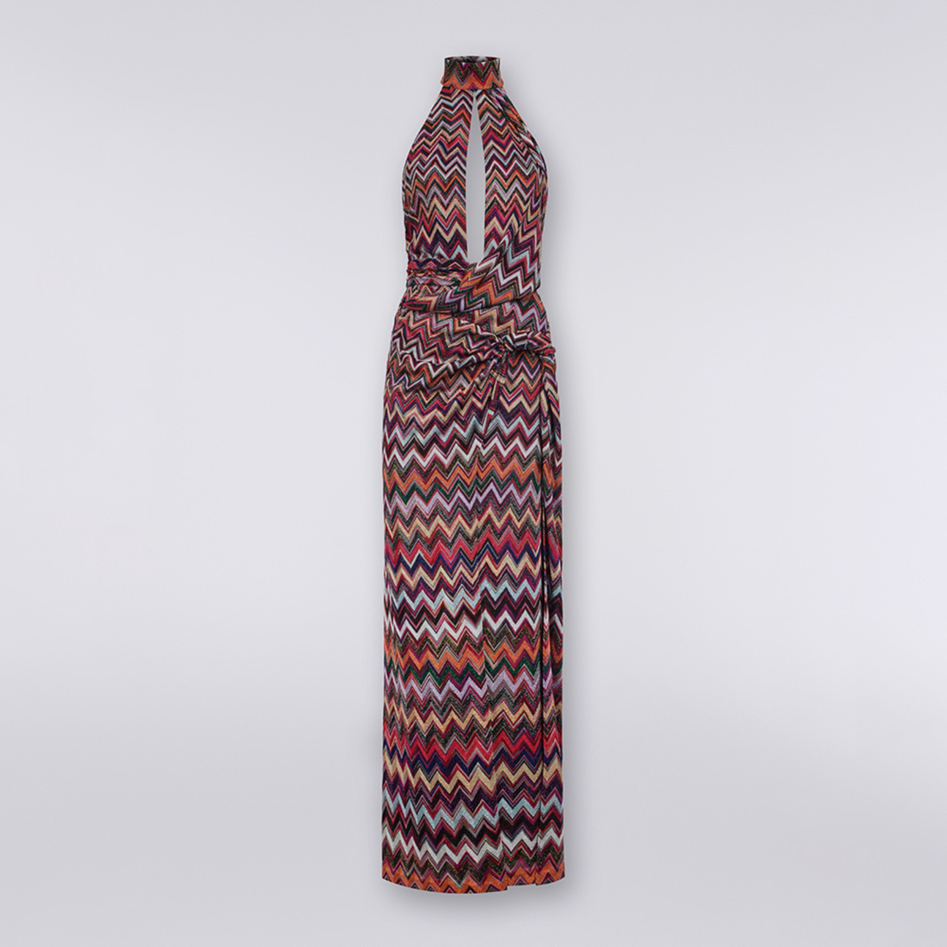 Long dress in viscose chevron with lurex , Multicoloured  - 5
