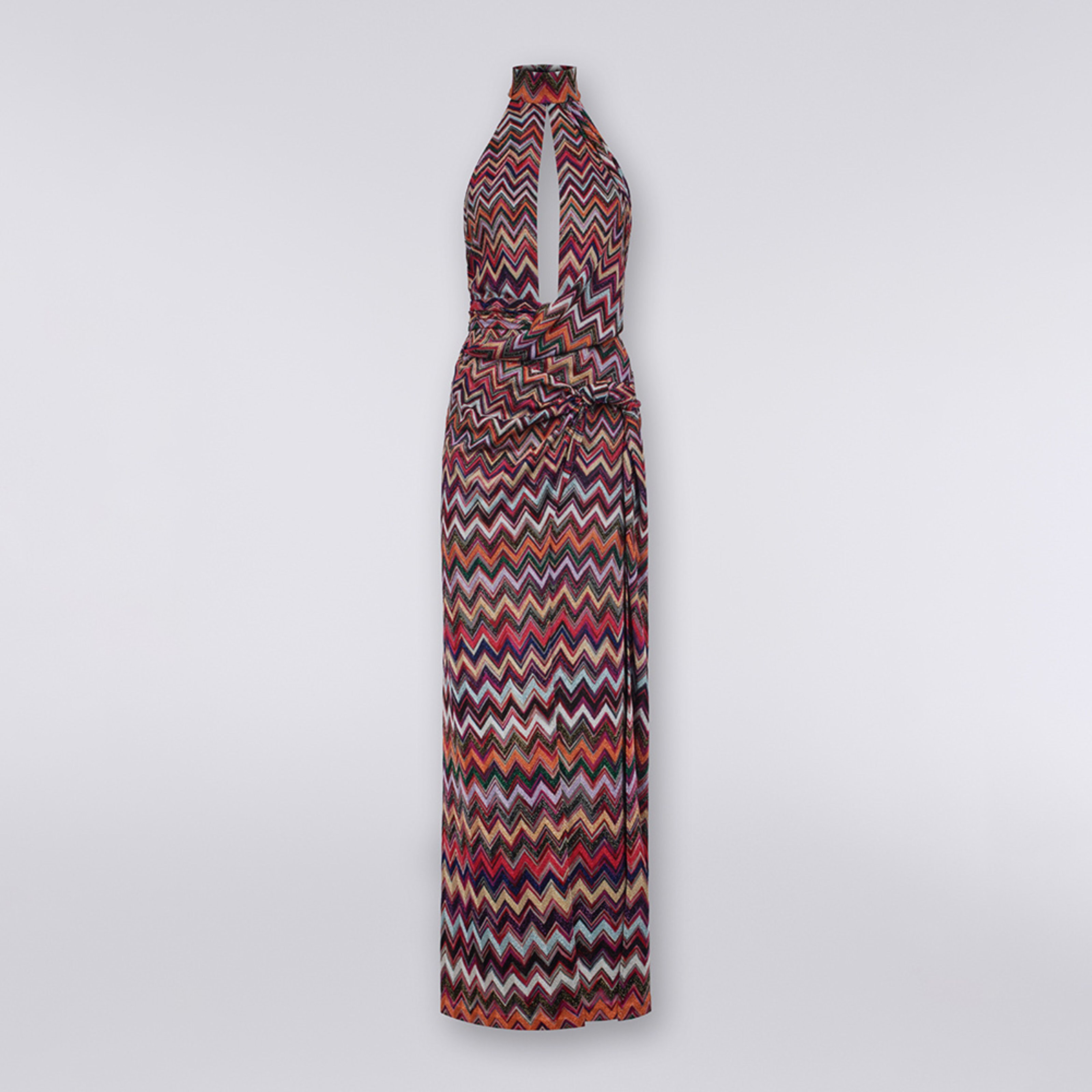 Long dress in viscose chevron with lurex, Multicoloured  - 5