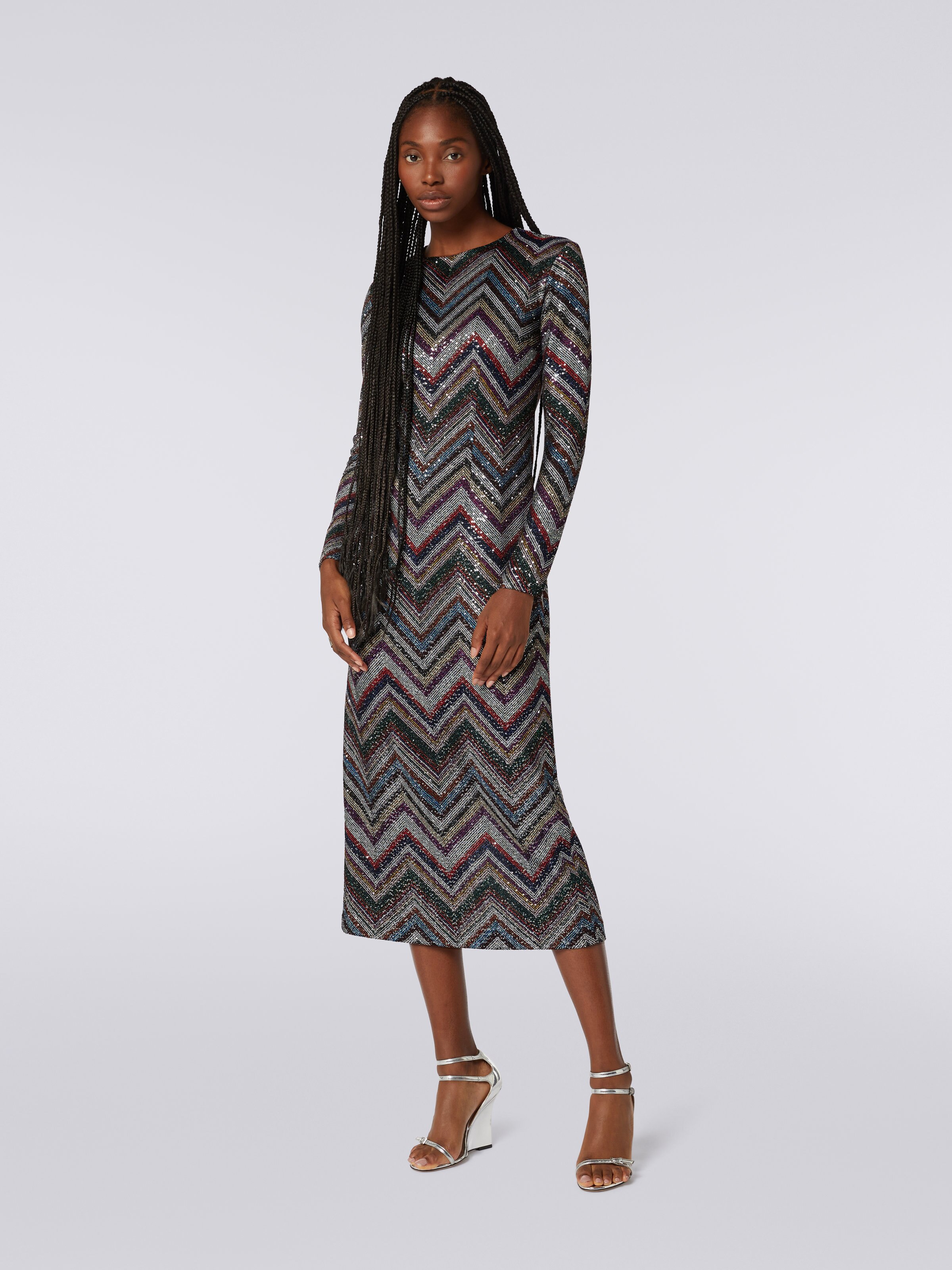 Long dress in viscose blend with zigzag and sequins, Multicoloured  - 2