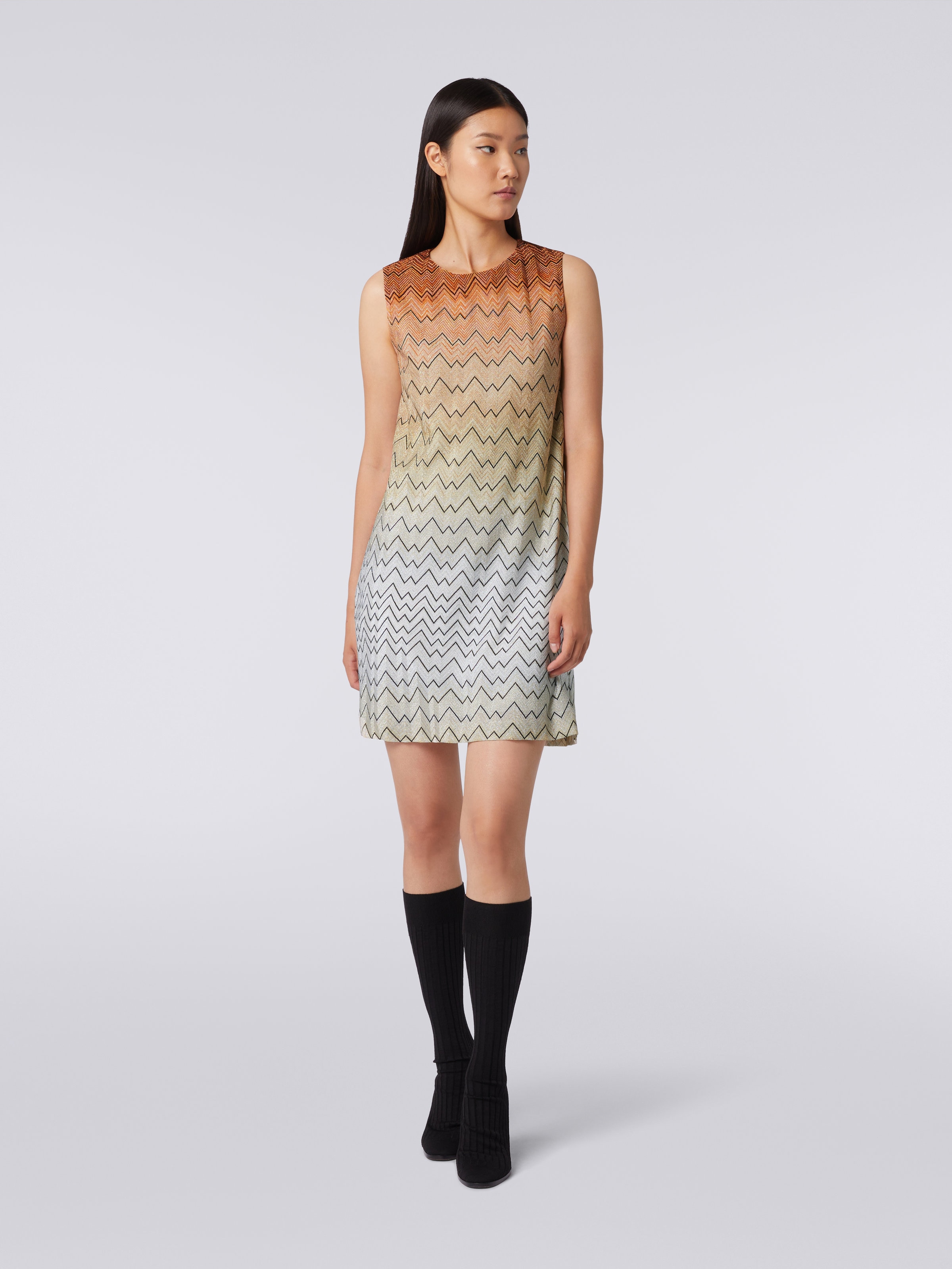Miniabito in viscosa zig zag con lurex, Bianco  - 1