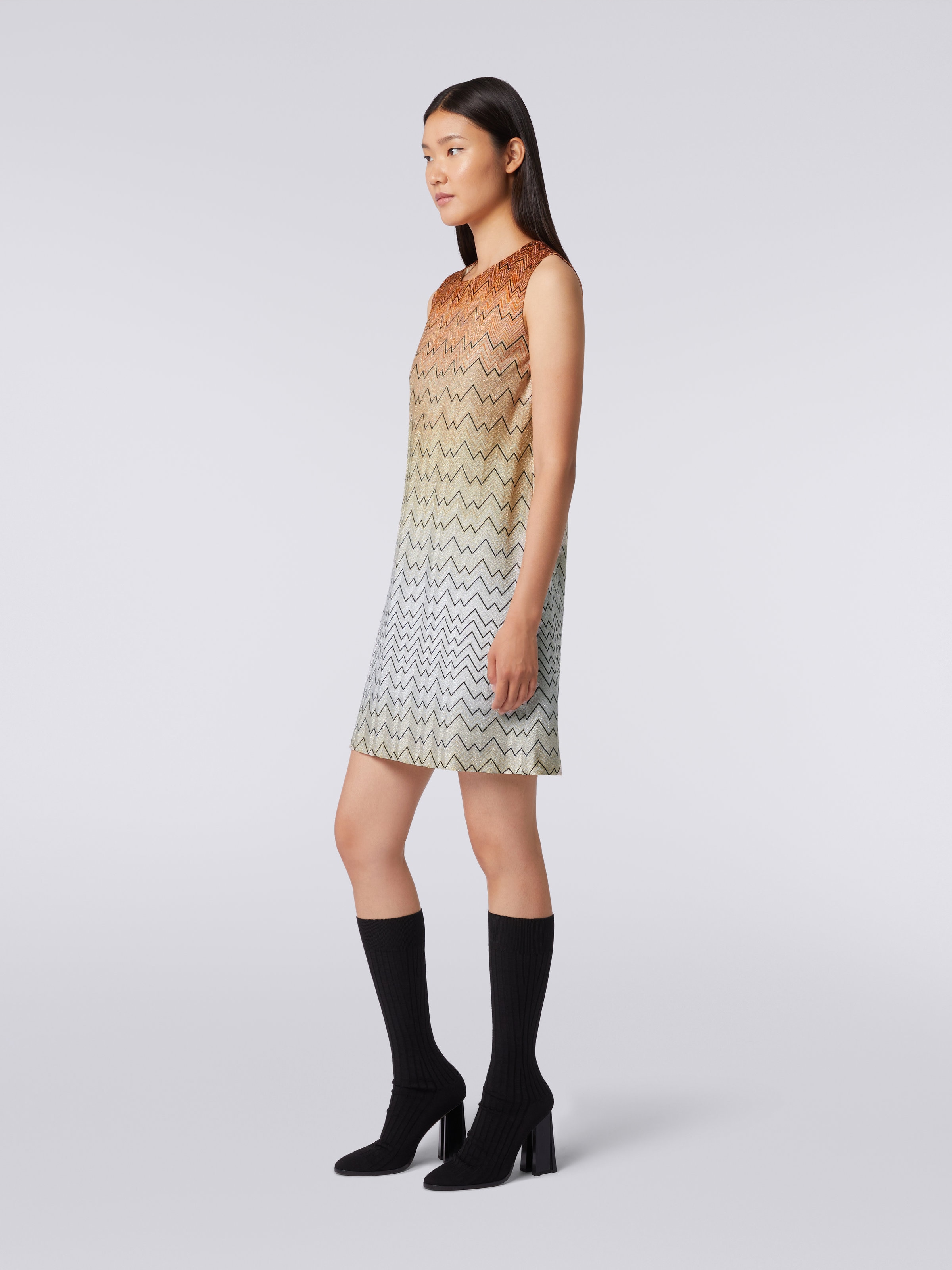 Miniabito in viscosa zig zag con lurex, Bianco  - 2