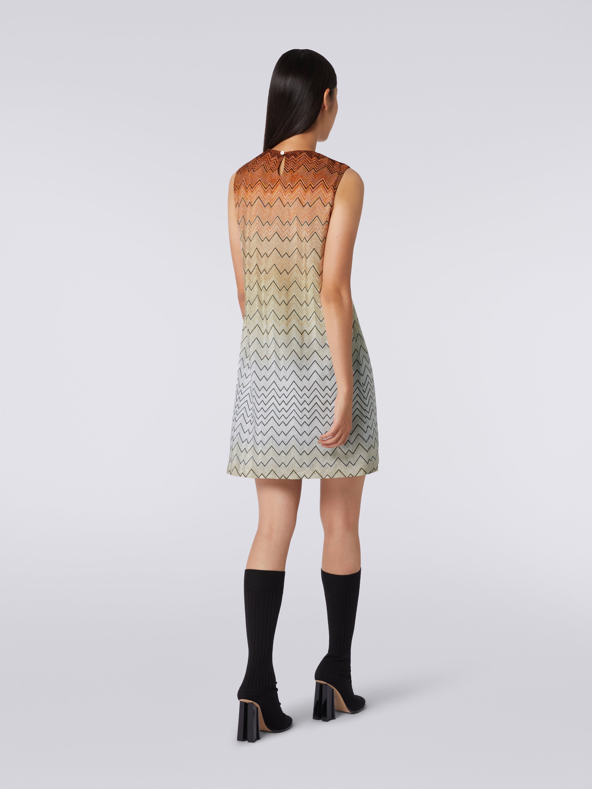 Miniabito in viscosa zig zag con lurex, Bianco  - 3