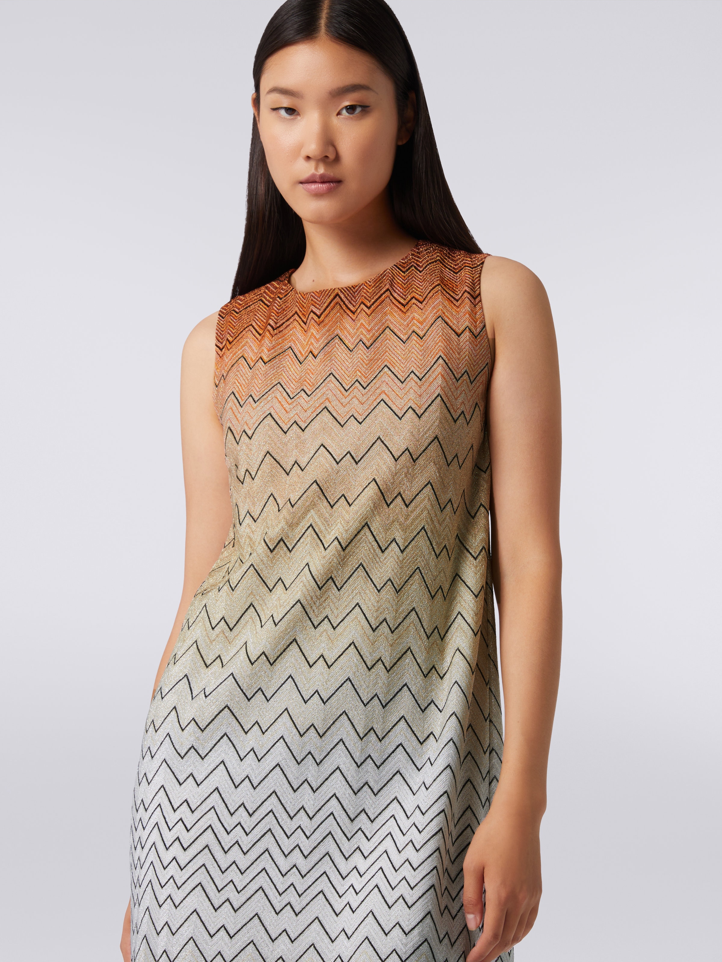 Miniabito in viscosa zig zag con lurex, Bianco  - 4