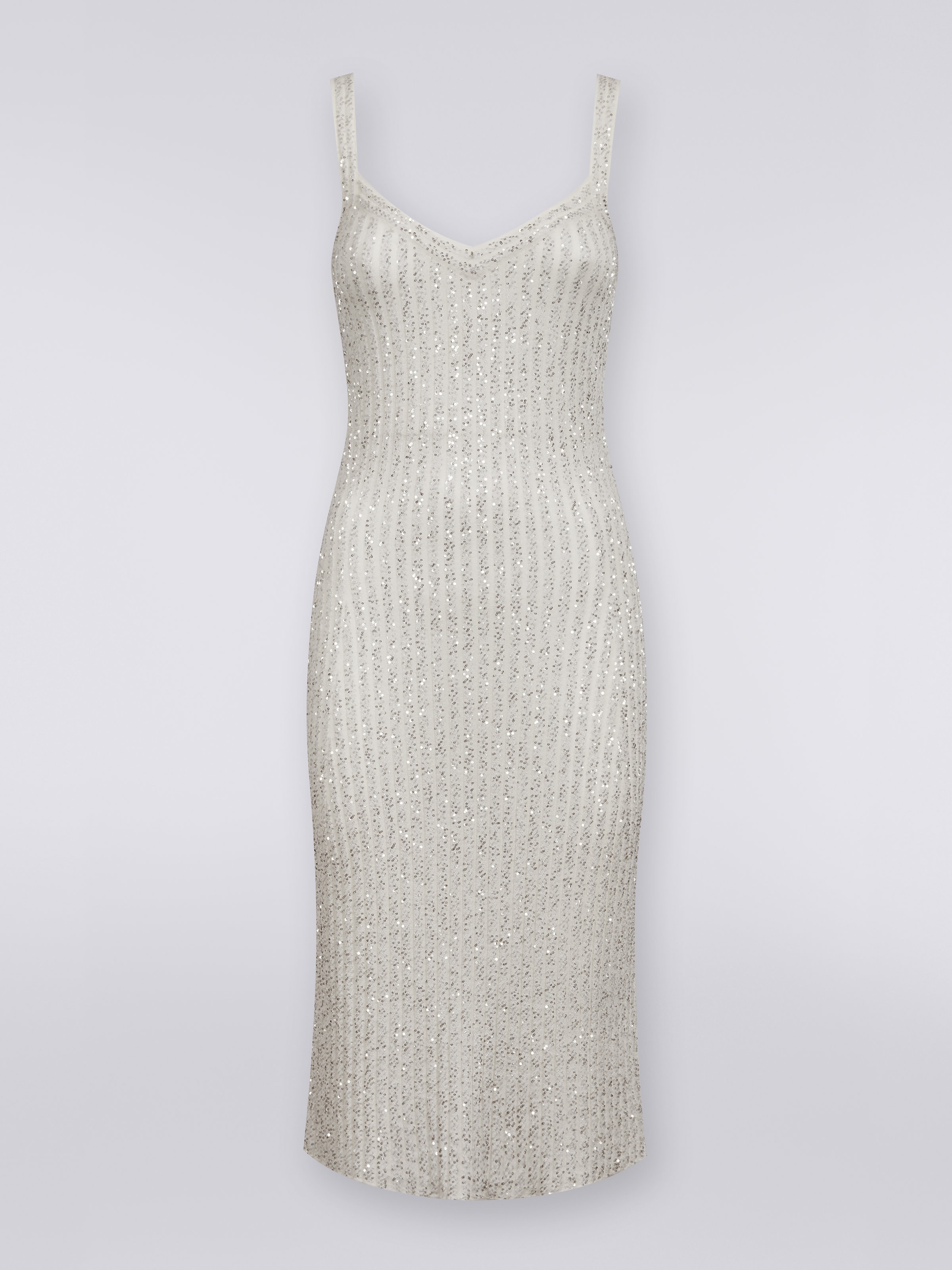 Geripptes Kleid aus Viskosemischgewebe mit Pailletten , Weiß  - 0