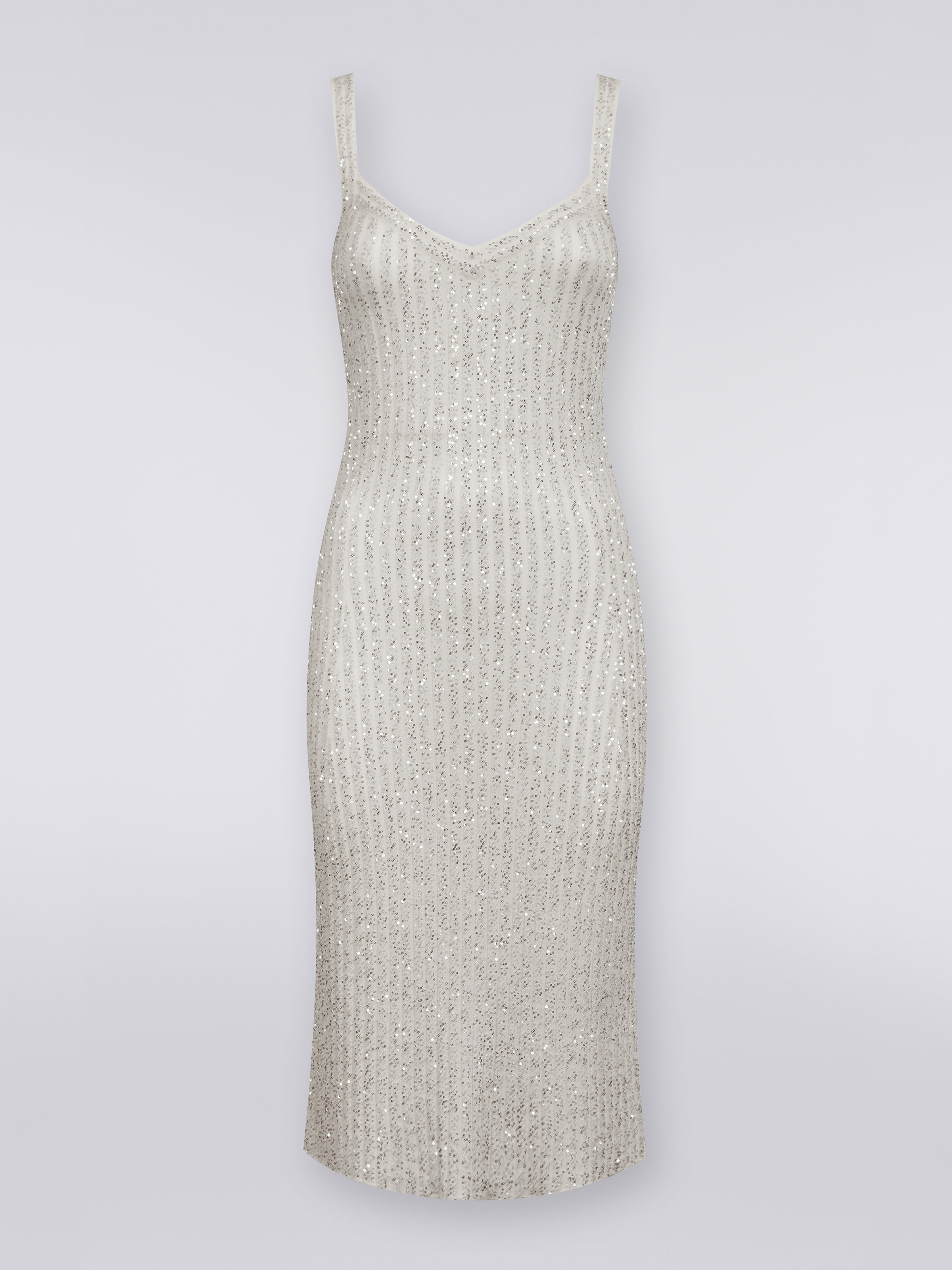 Ribbed viscose blend dress with sequins, White  - 0