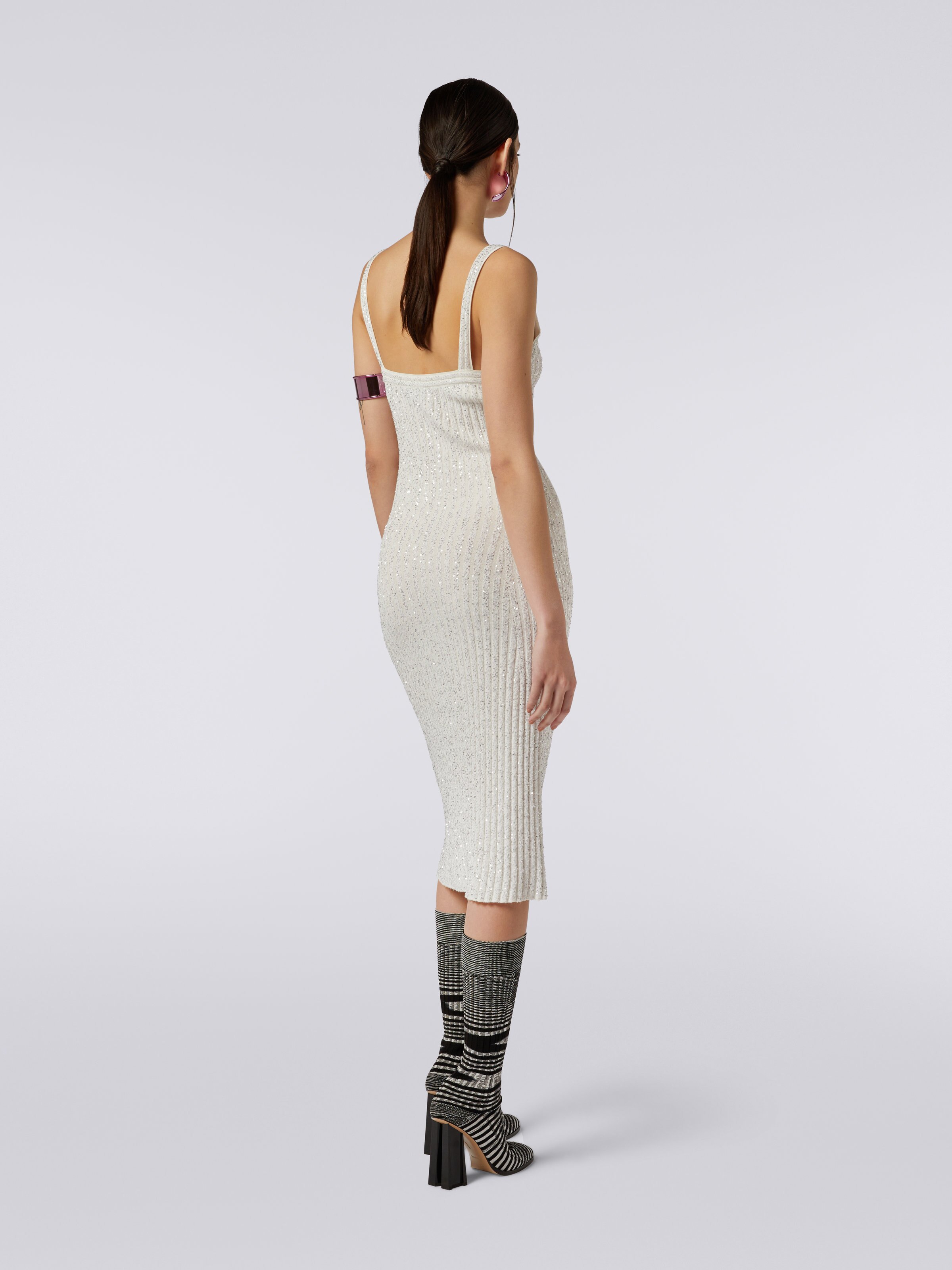 Ribbed viscose blend dress with sequins, White  - 3