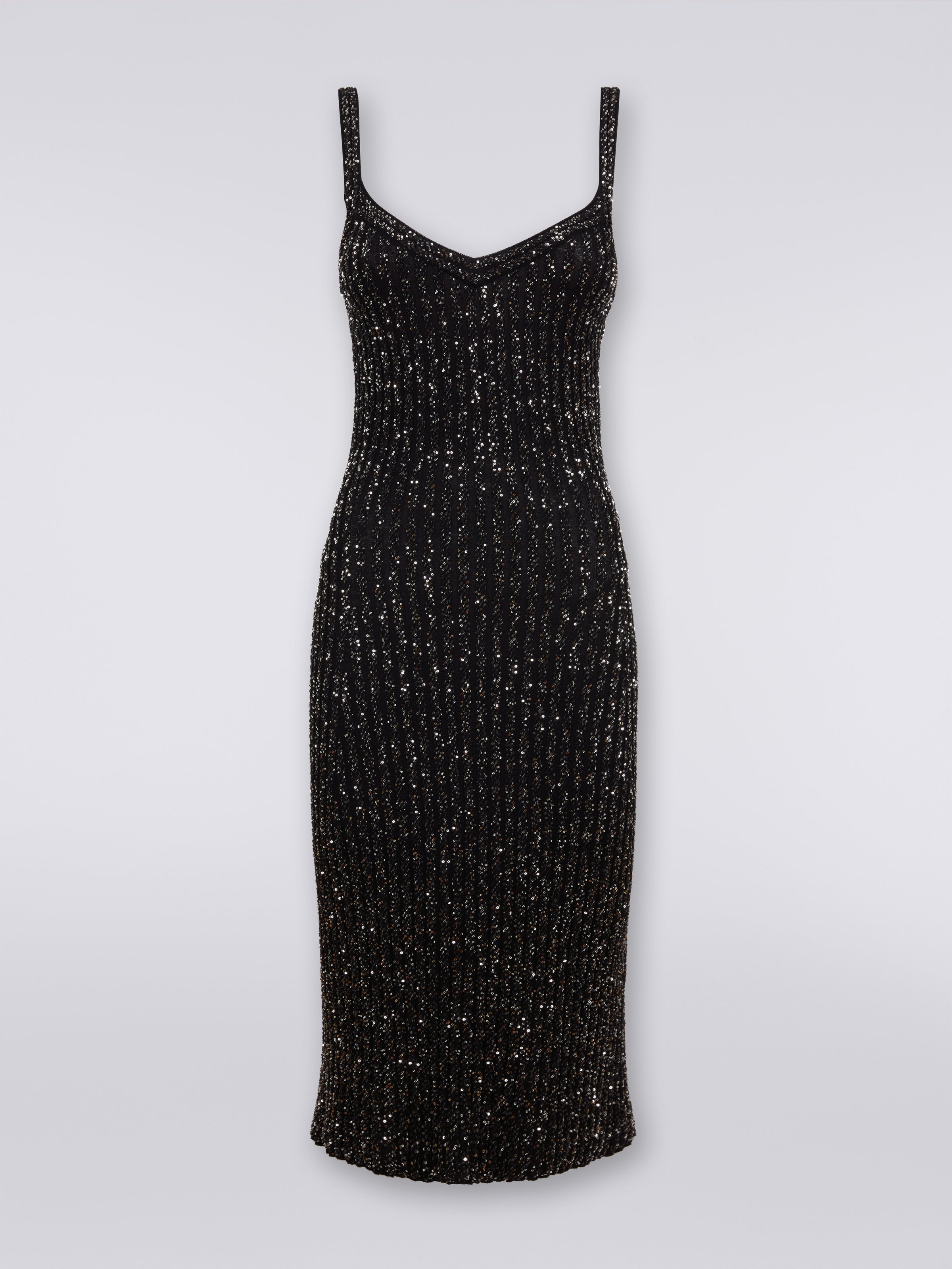 Geripptes Kleid aus Viskosemischgewebe mit Pailletten , Schwarz    - 0