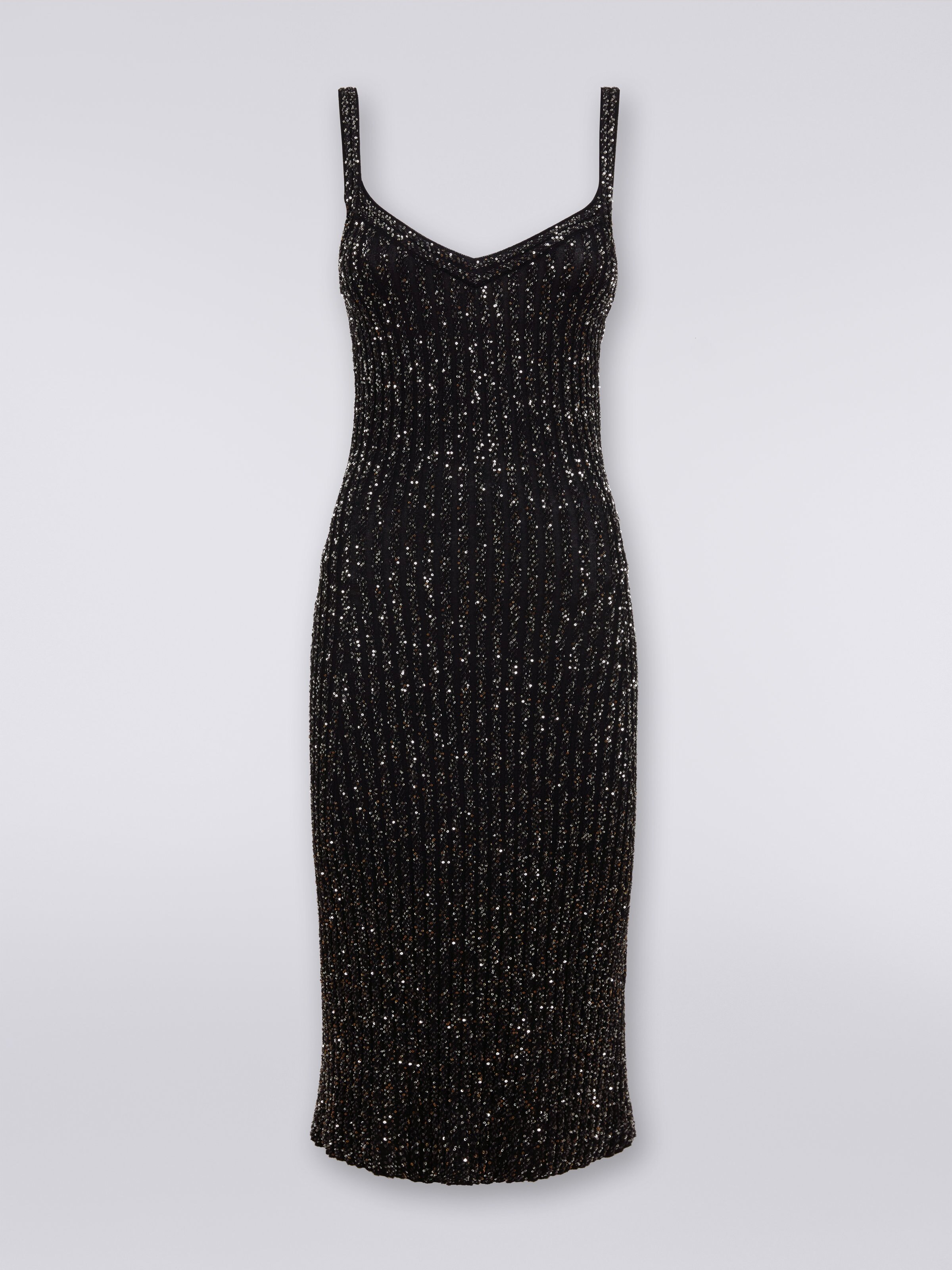 Geripptes Kleid aus Viskosemischgewebe mit Pailletten, Schwarz    - 0