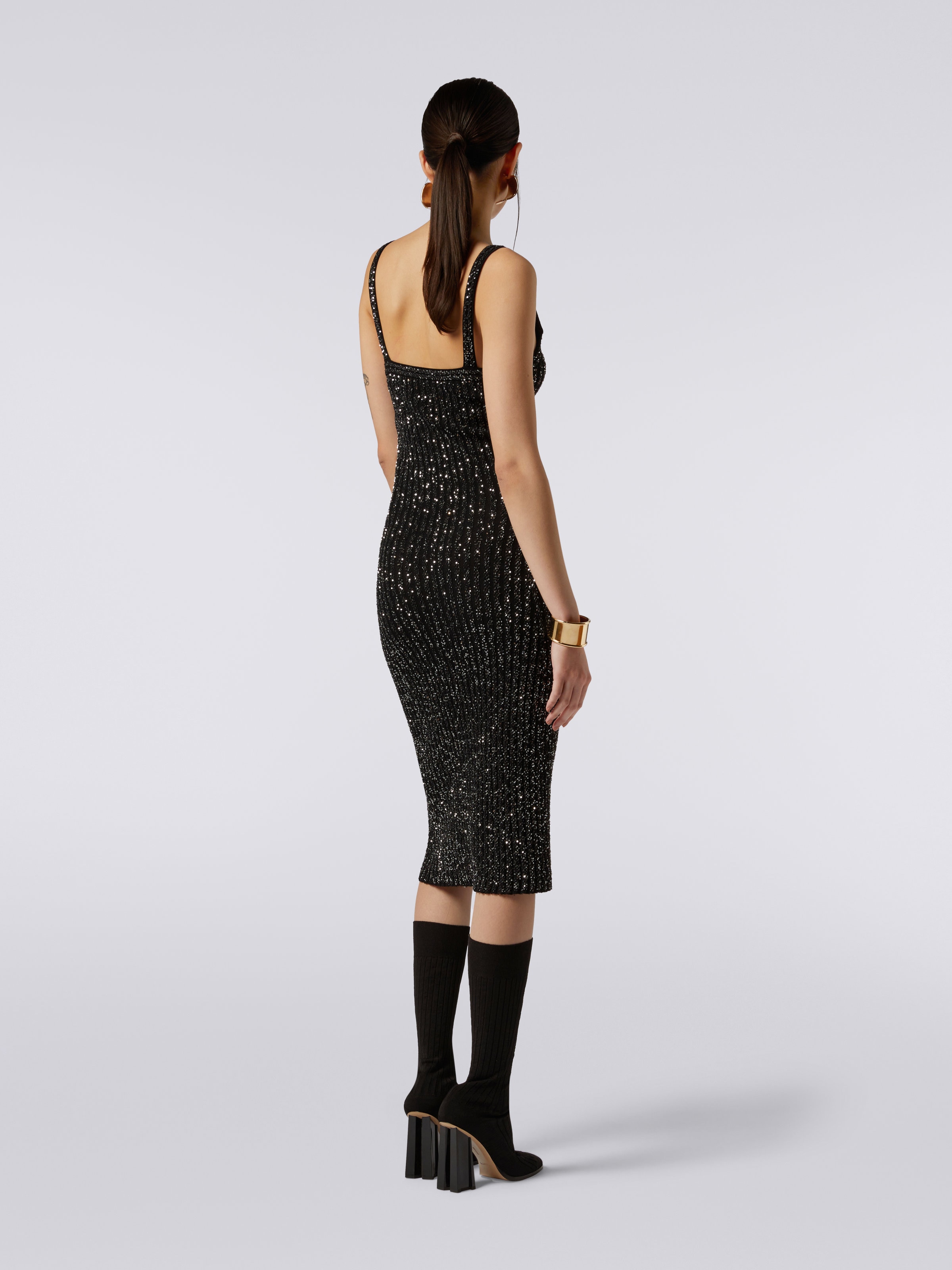 Geripptes Kleid aus Viskosemischgewebe mit Pailletten, Schwarz    - 3