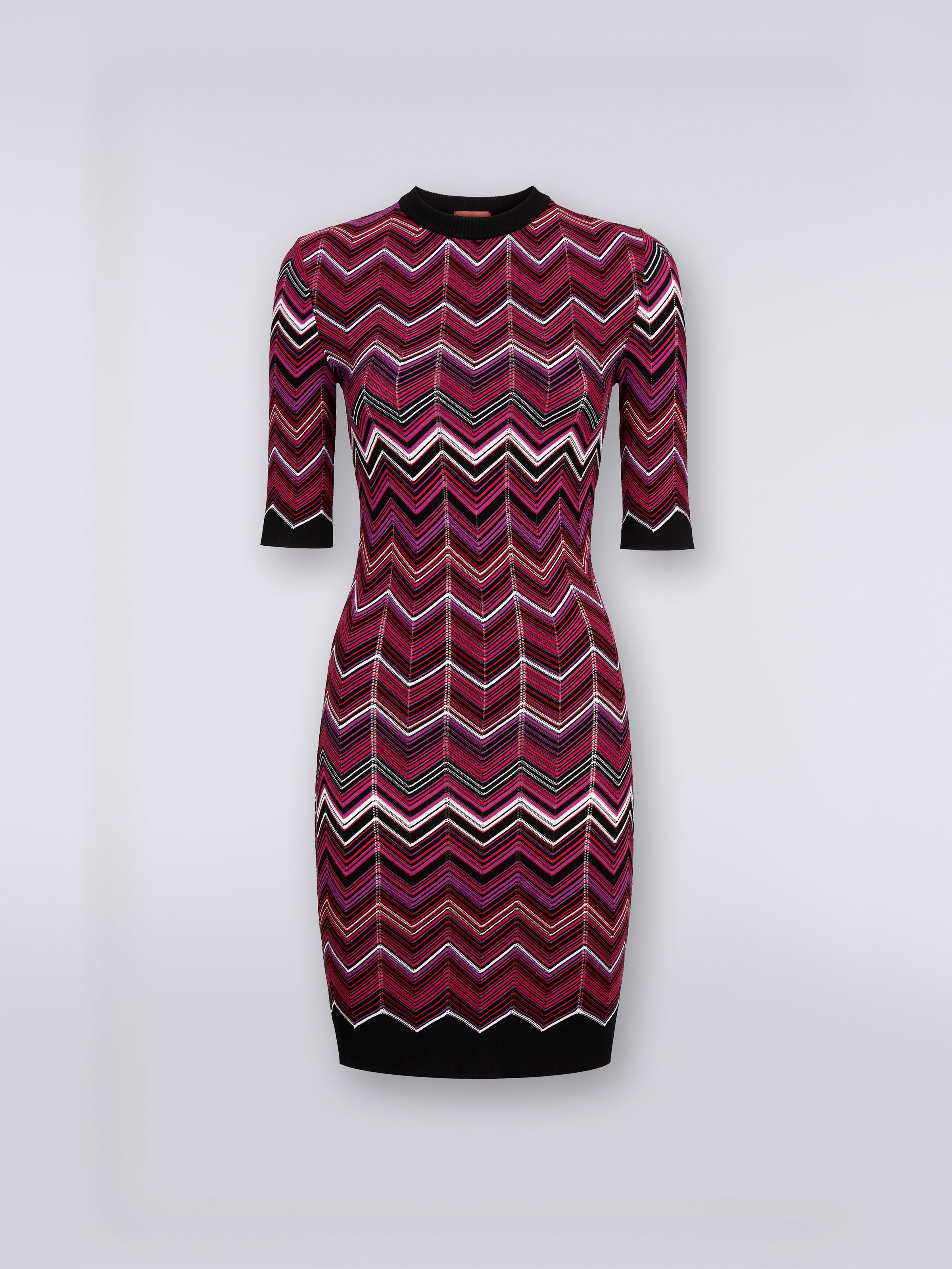 Three-quarter-length sleeved dress in viscose blend chevron , Multicoloured  - 0