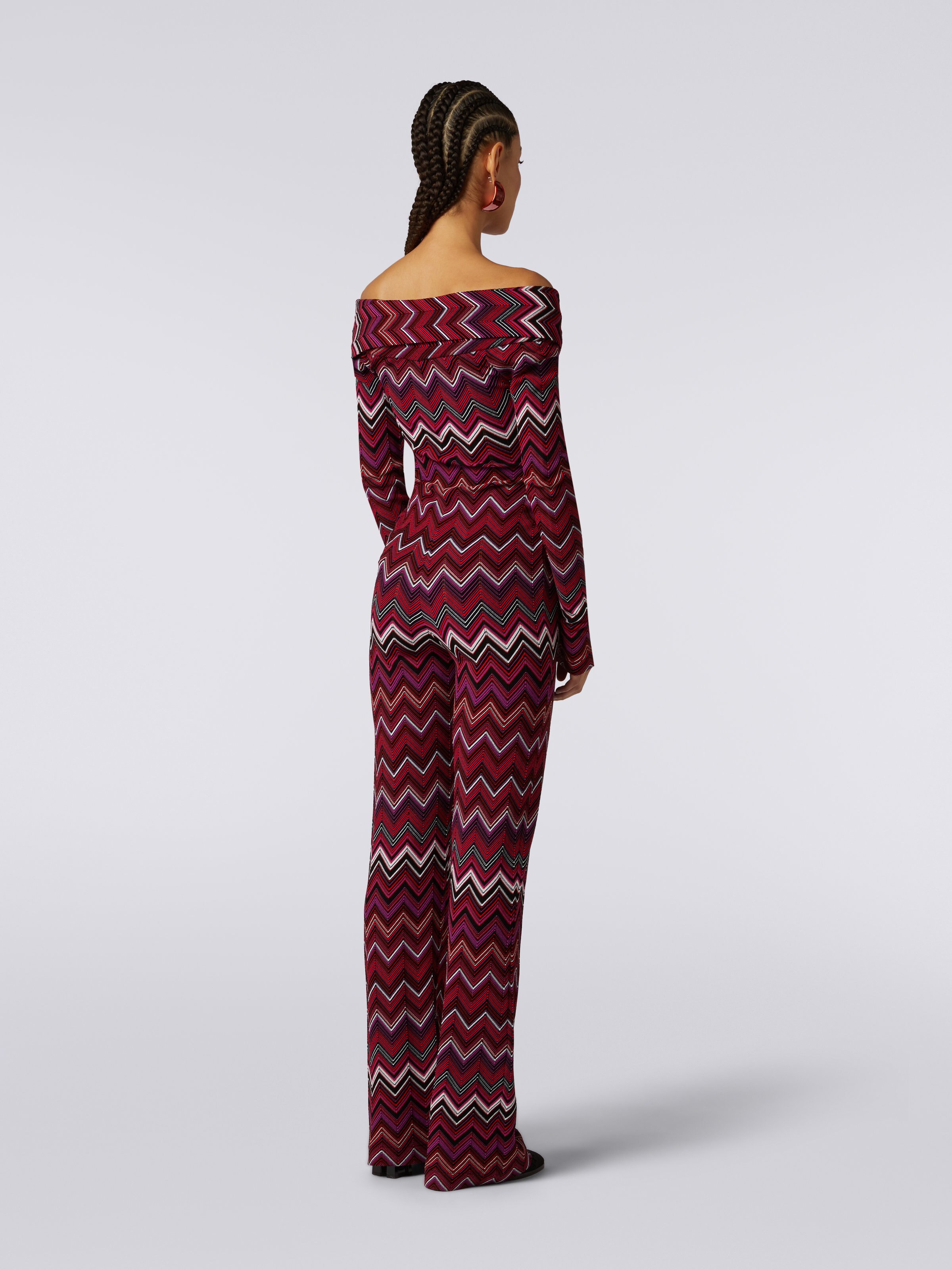 Pantalon de survêtement avec encolure Bardot en viscose mélangée à chevrons, Multicolore  - 3
