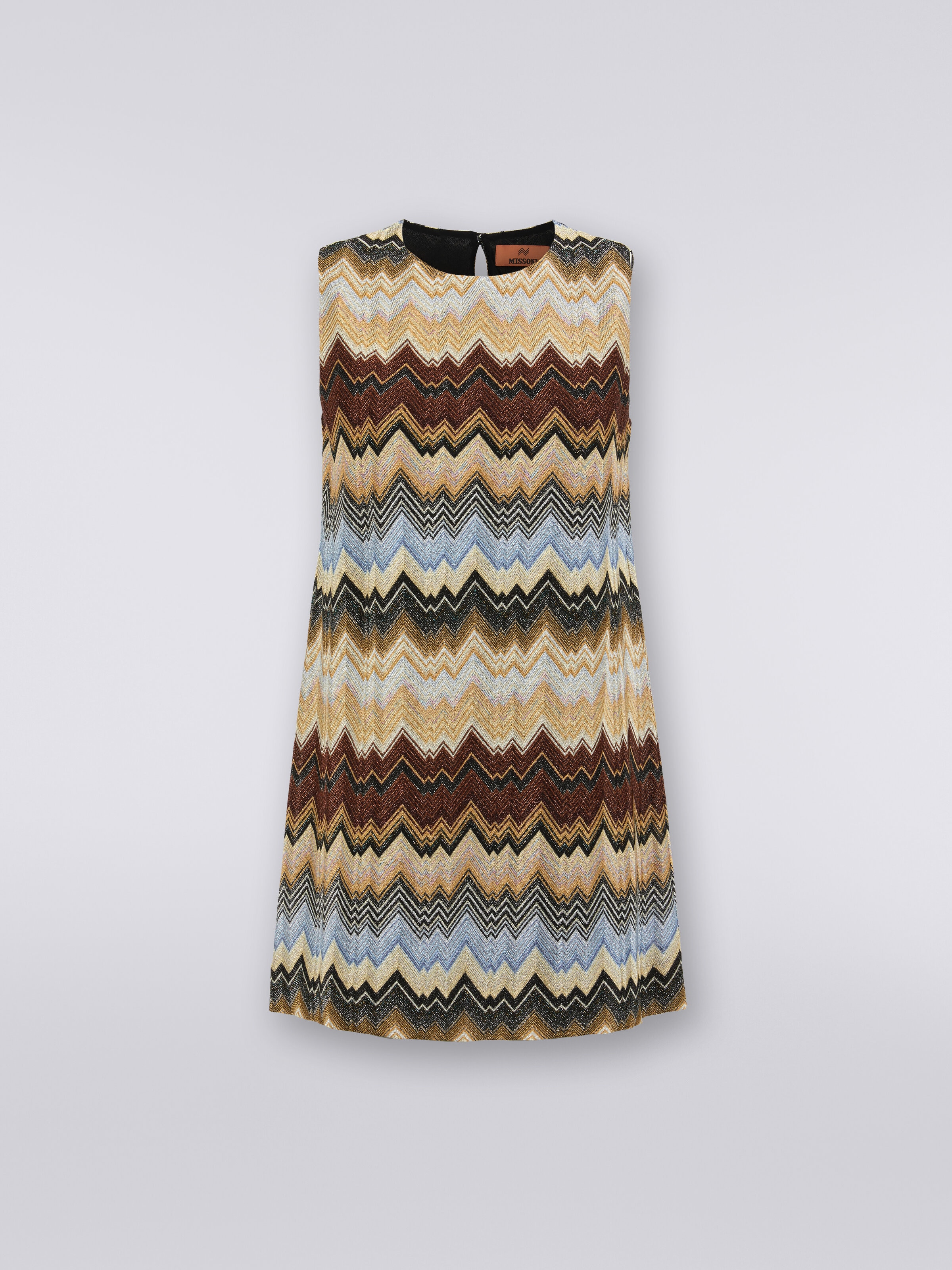 Pleated lamé zigzag viscose mini dress, Multicoloured  - 0