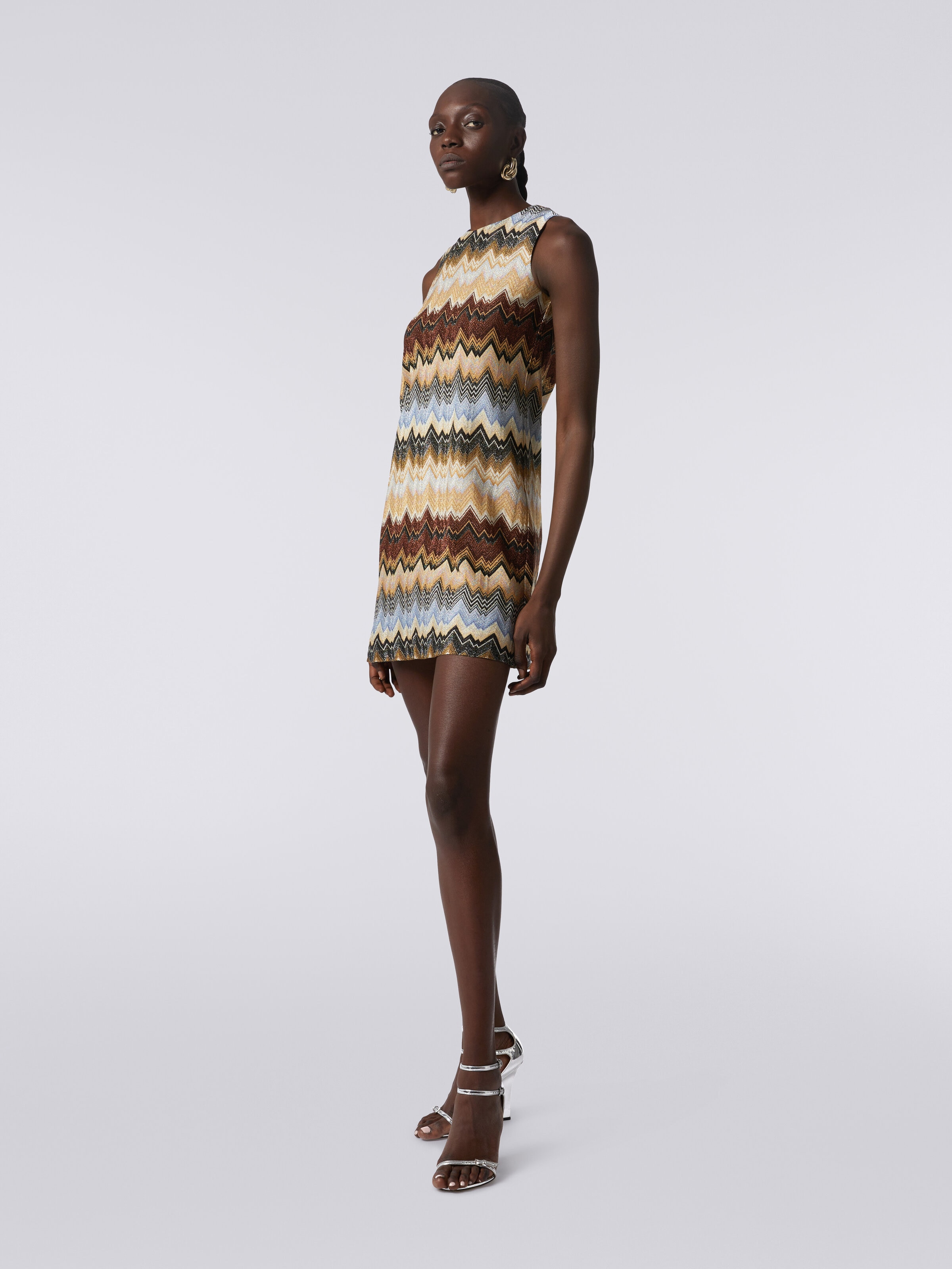 Pleated lamé zigzag viscose mini dress, Multicoloured  - 2
