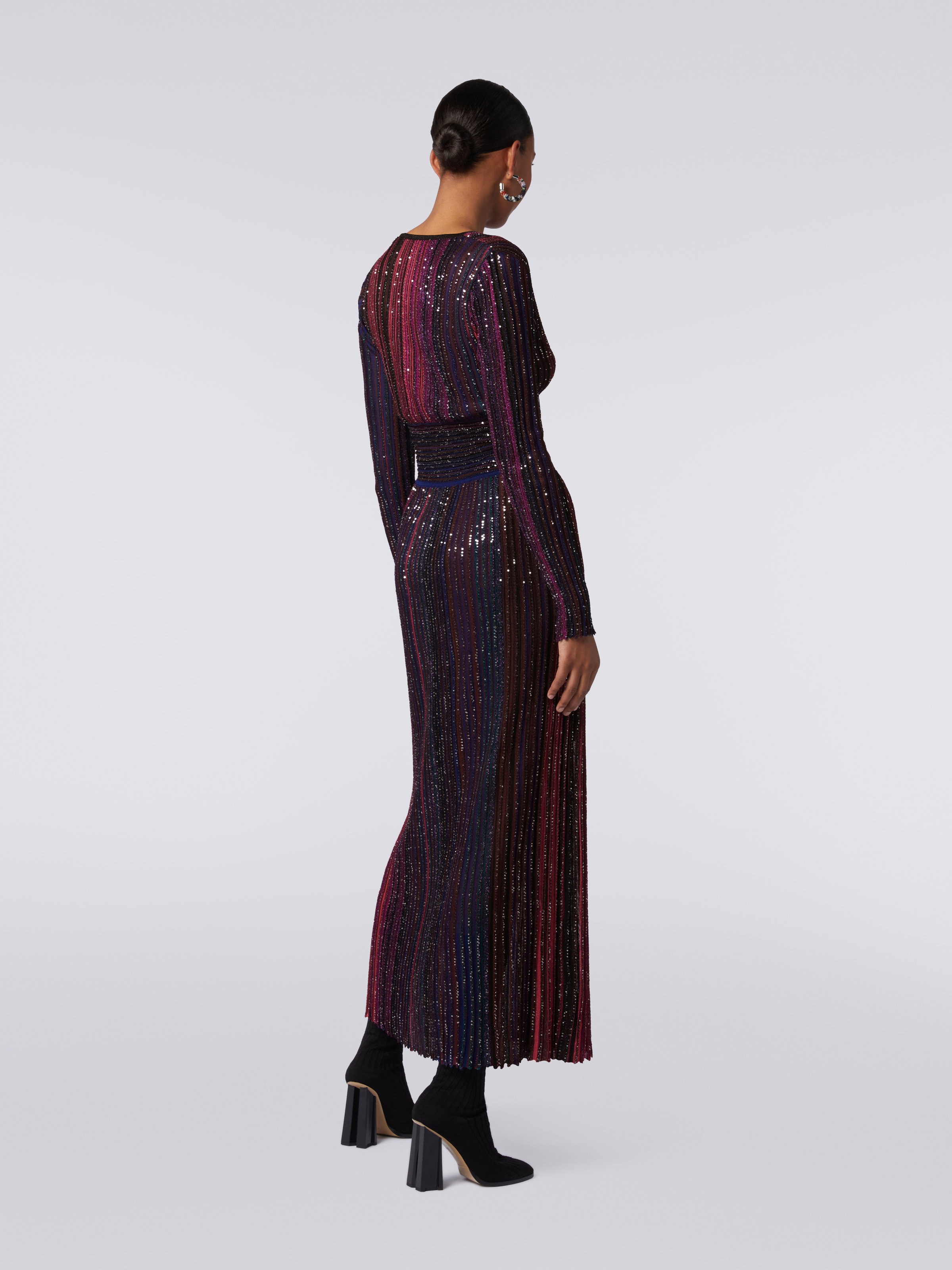 Langes Kleid aus Viskose mit Pailletten und V-Ausschnitt, Mehrfarbig  - 3