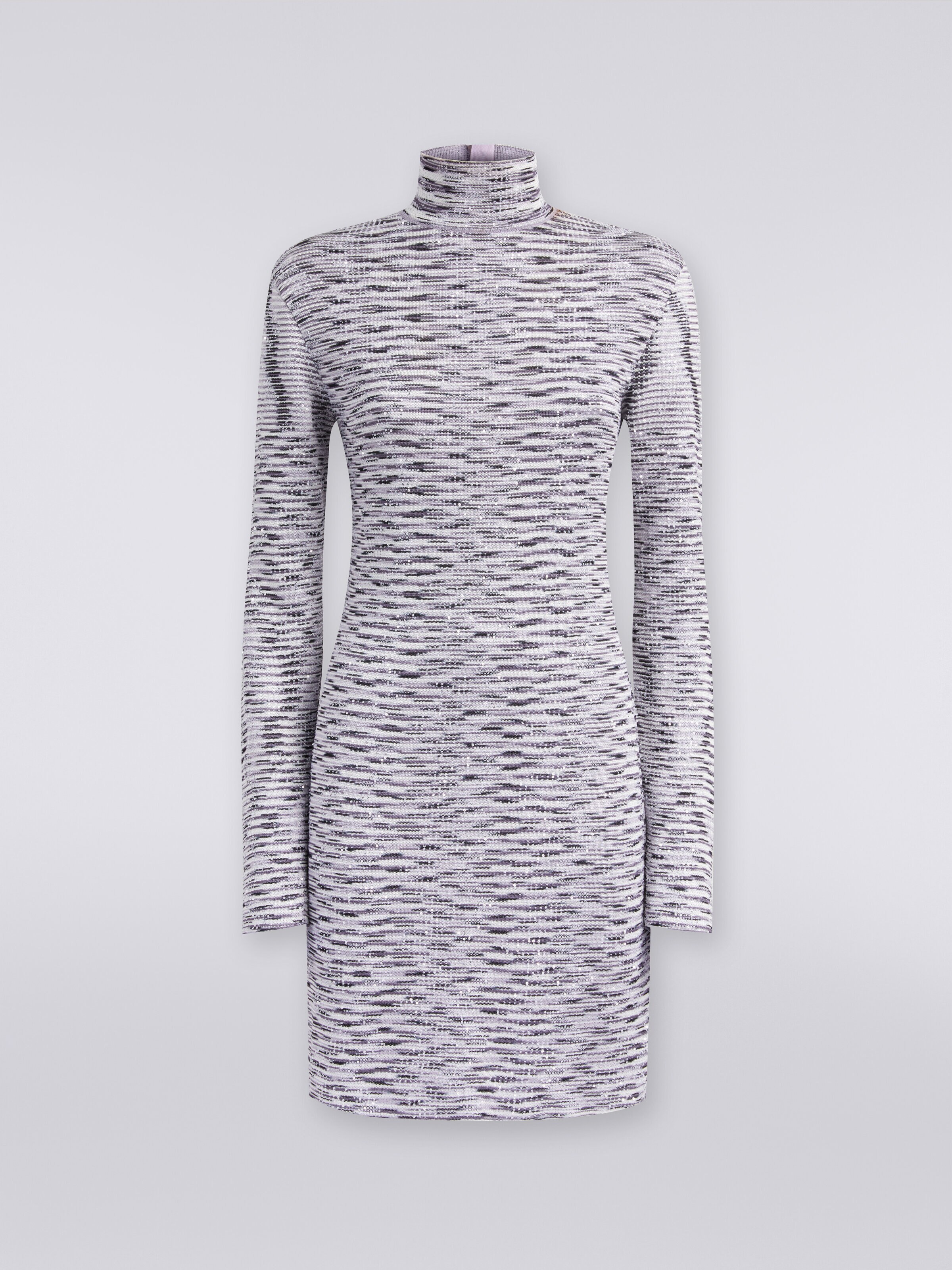 Vestido mini de cuello alto de lana y viscosa con lentejuelas, Morado  - 0
