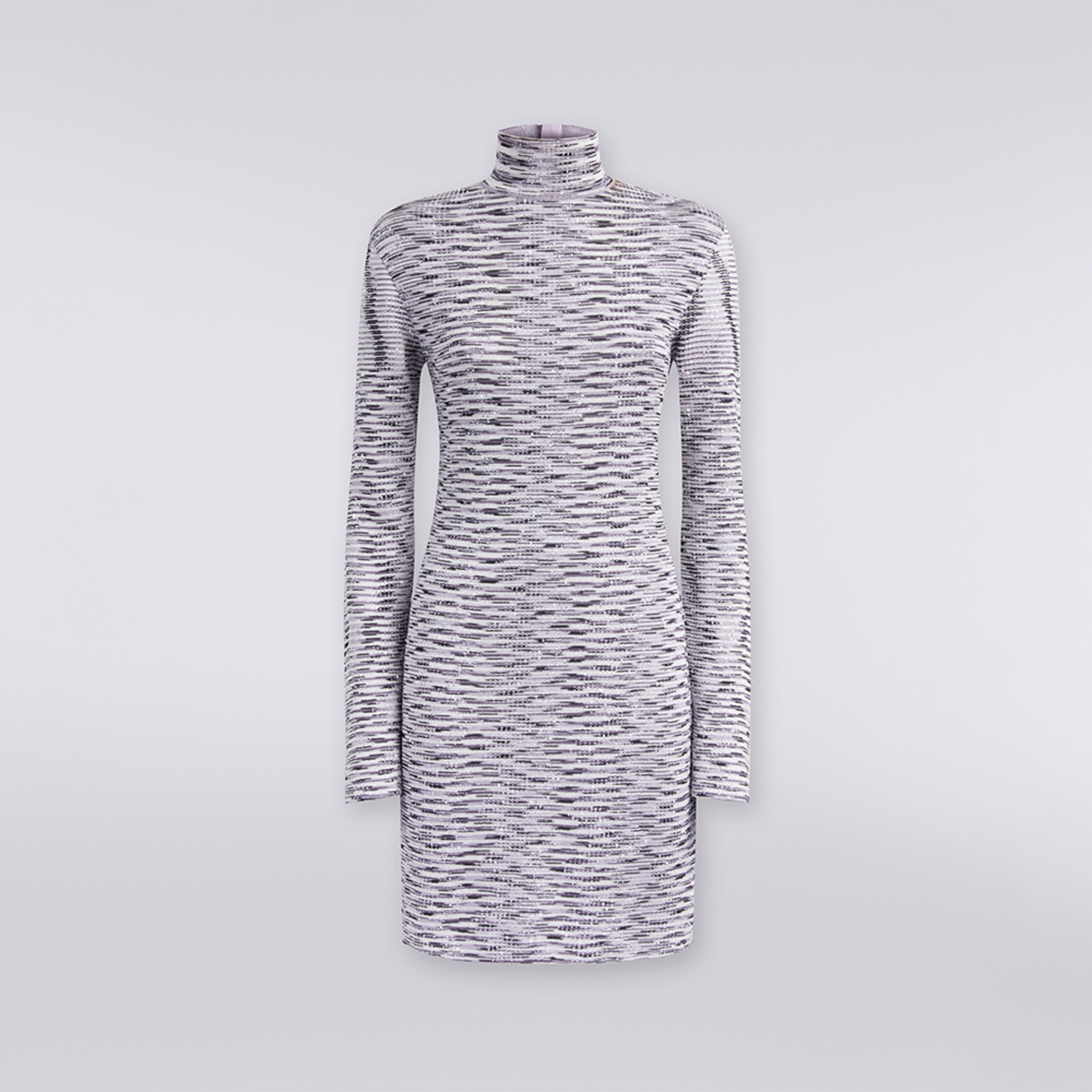 Vestido mini de cuello alto de lana y viscosa con lentejuelas, Morado  - 5