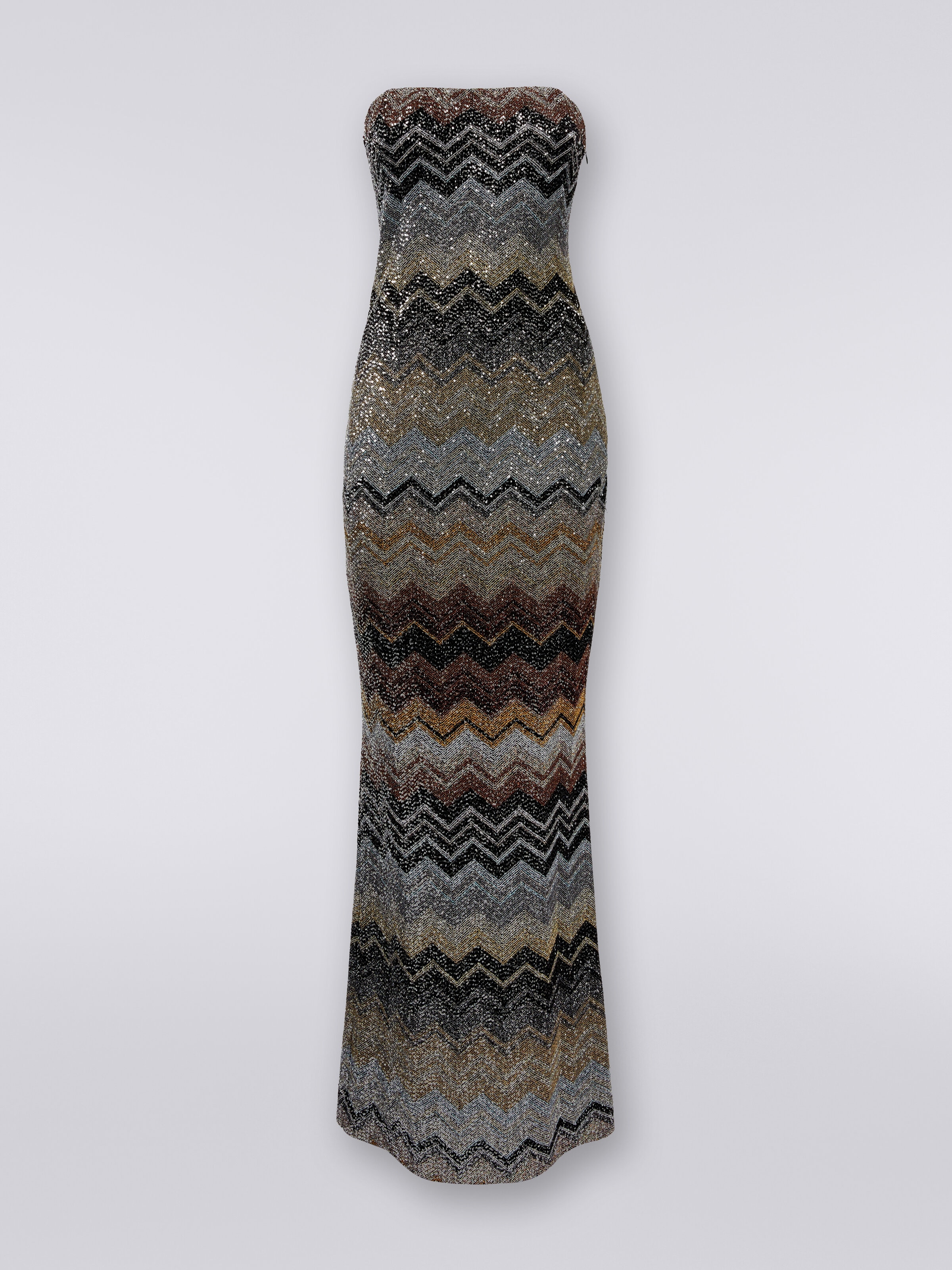 Paillettenbesetztes langes Kleid aus Viskosemischgewebe mit Chevronmuster, Mehrfarbig  - 0