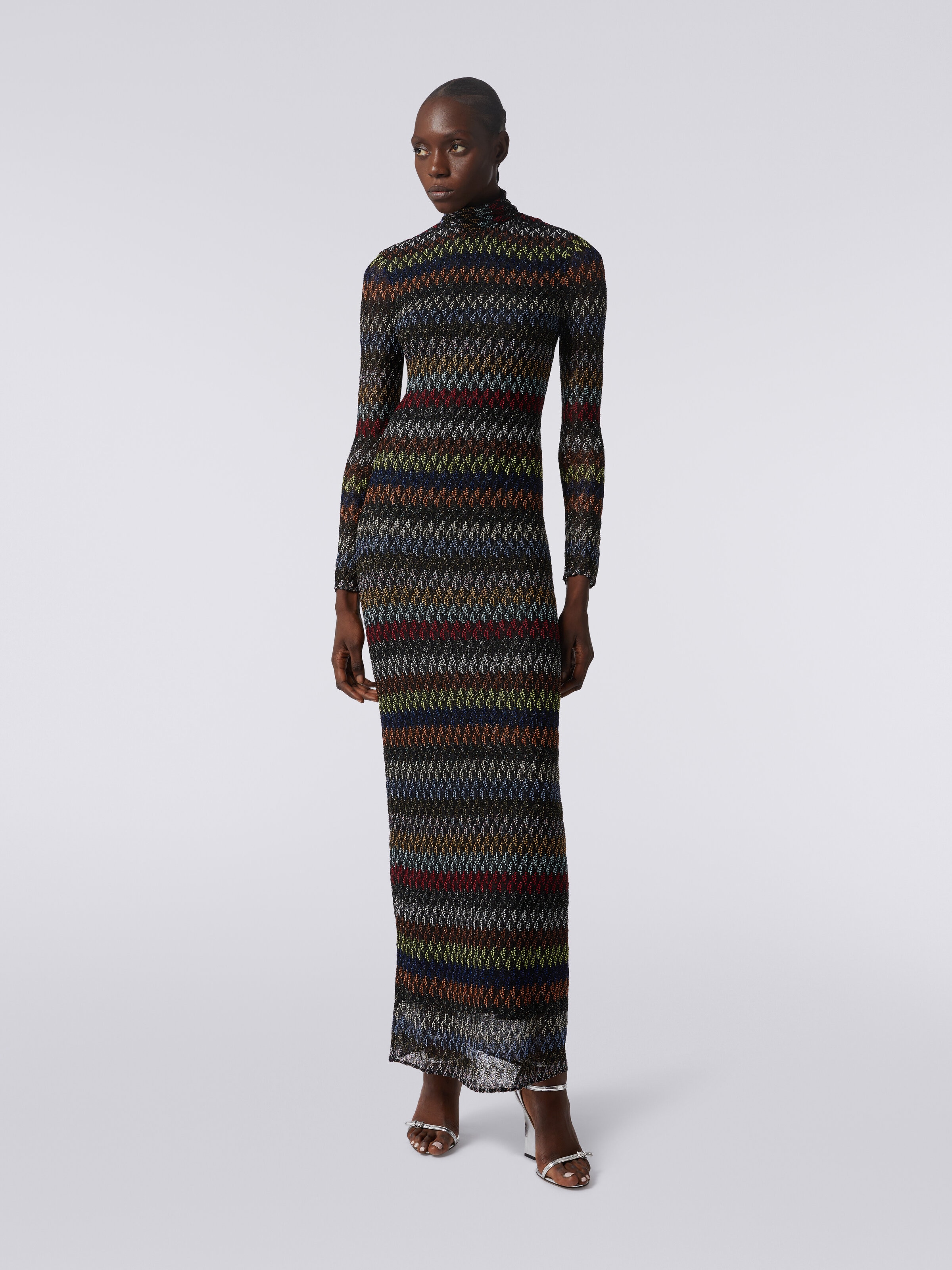 Robe longue en viscose lamé à finitions raschel, Multicolore  - 1