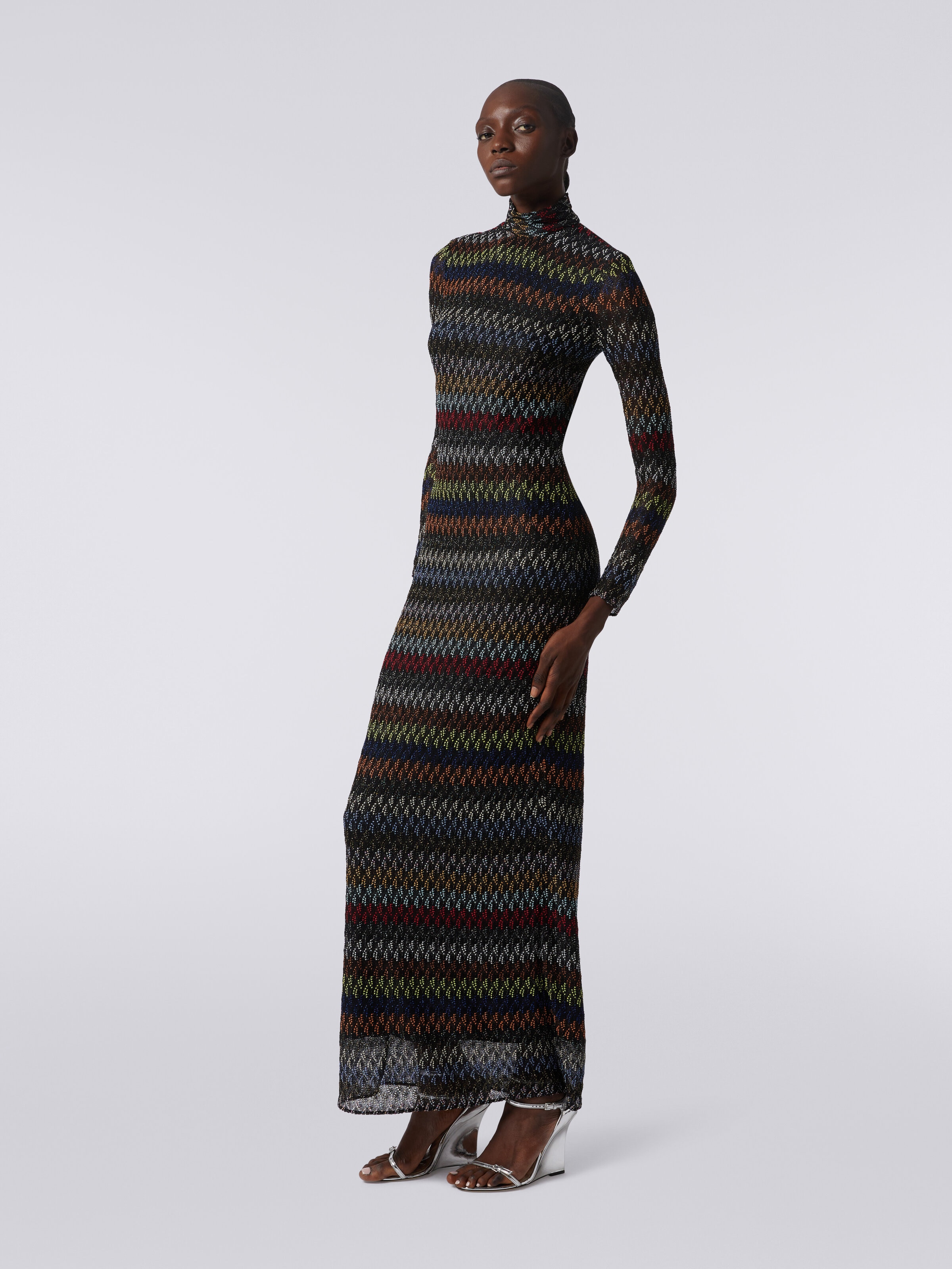 Robe longue en viscose lamé à finitions raschel, Multicolore  - 2