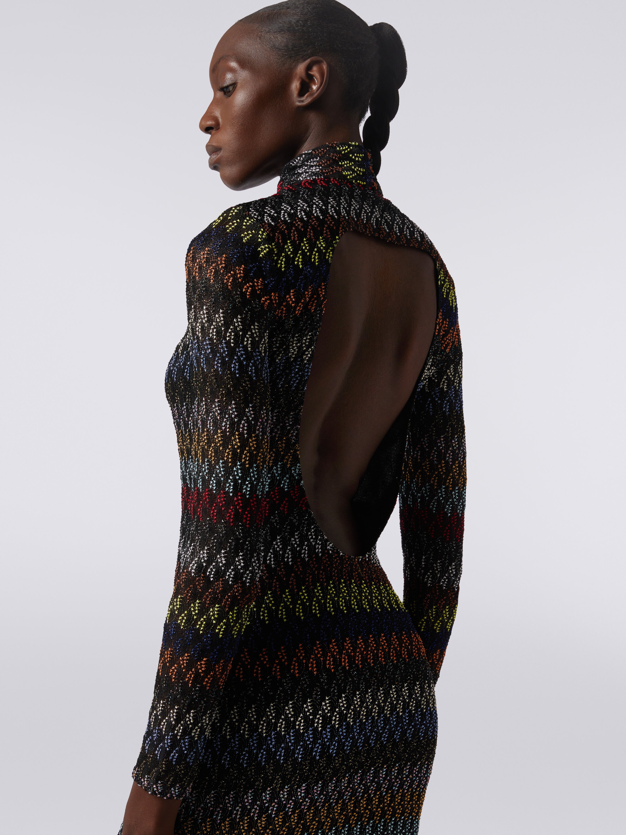 Robe longue en viscose lamé à finitions raschel, Multicolore  - 4