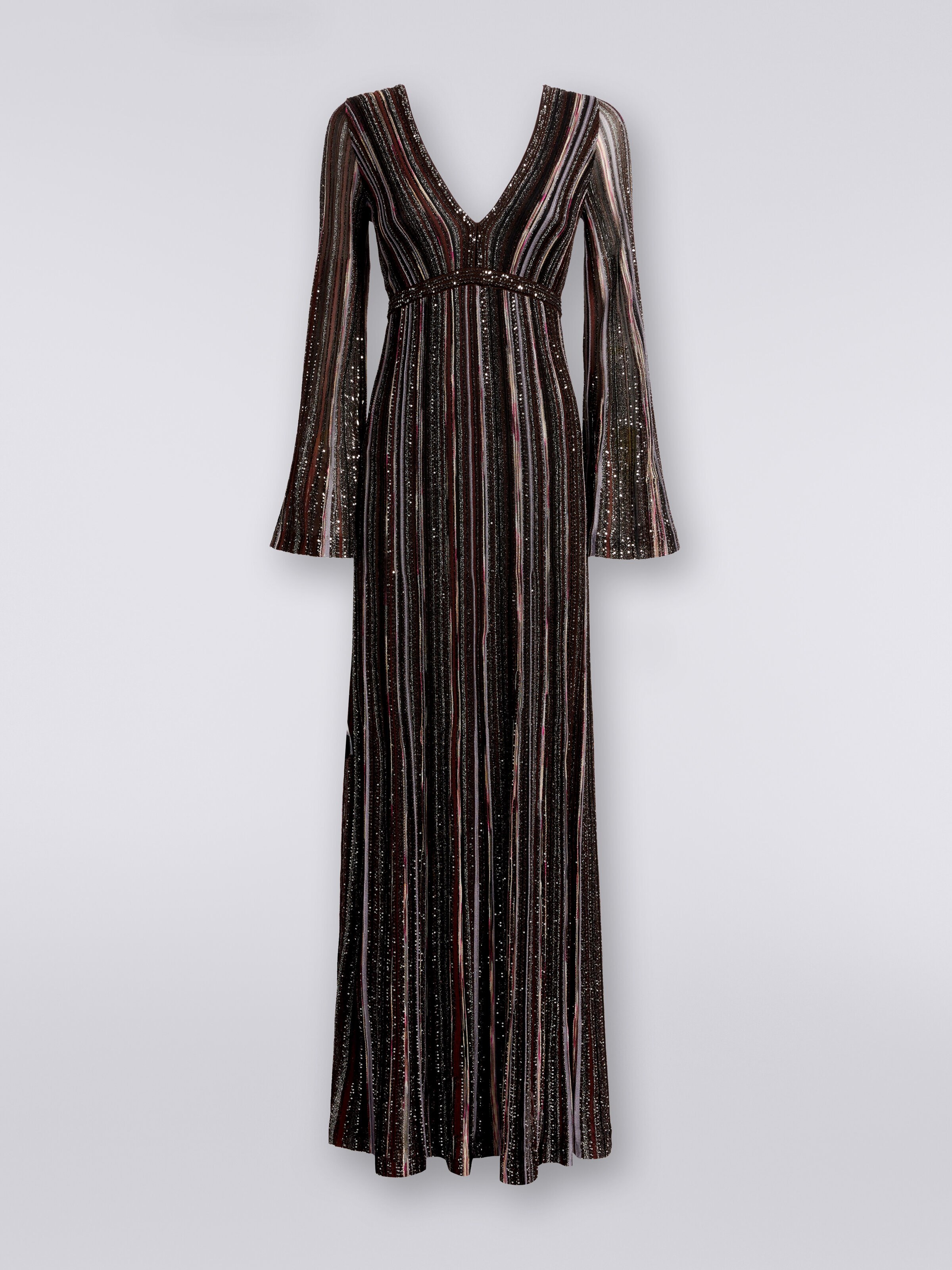 Long vertical striped dress in viscose blend with sequins, Multicoloured  - 0