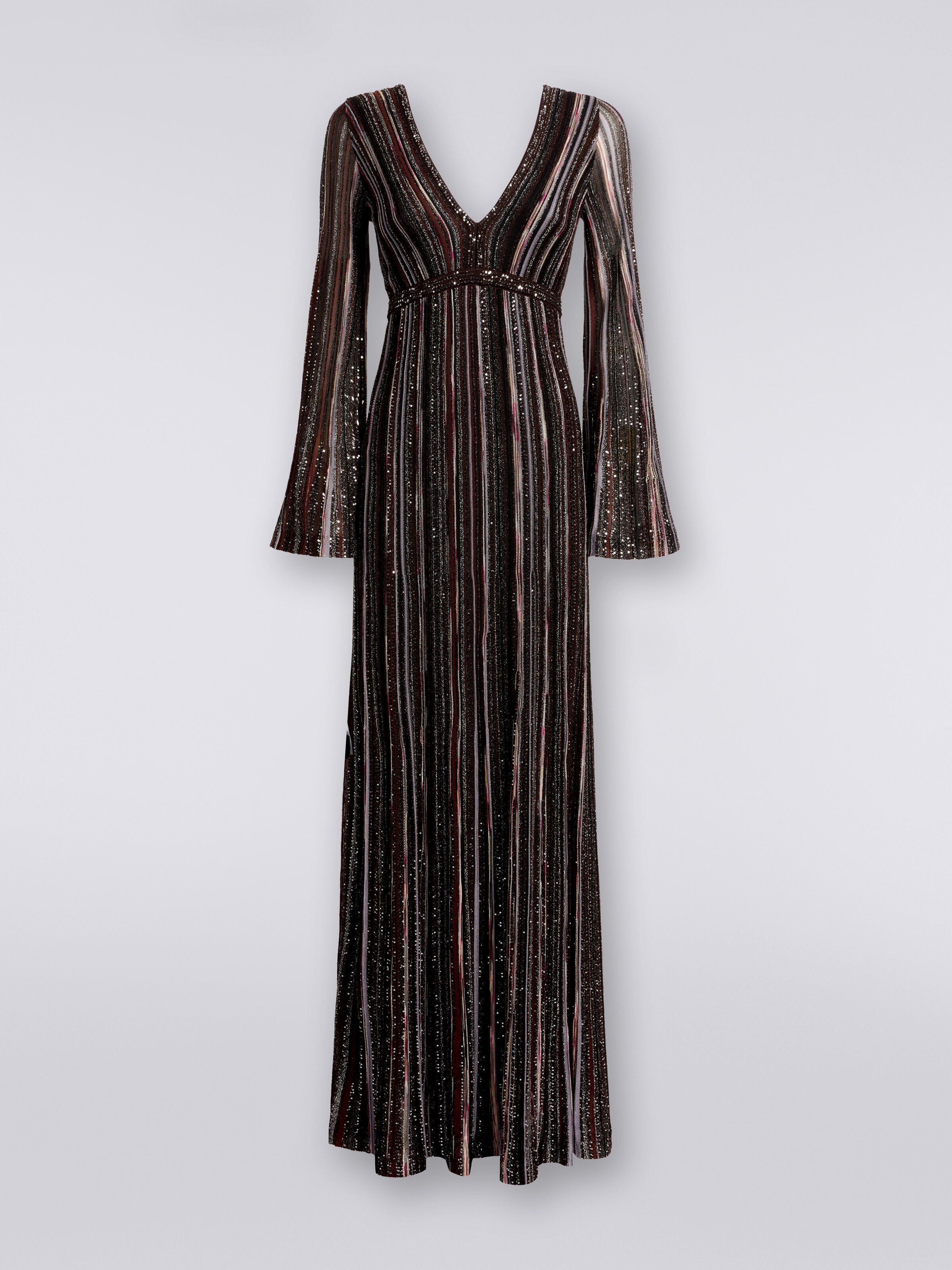 Long vertical striped dress in viscose blend with sequins , Multicoloured  - 0