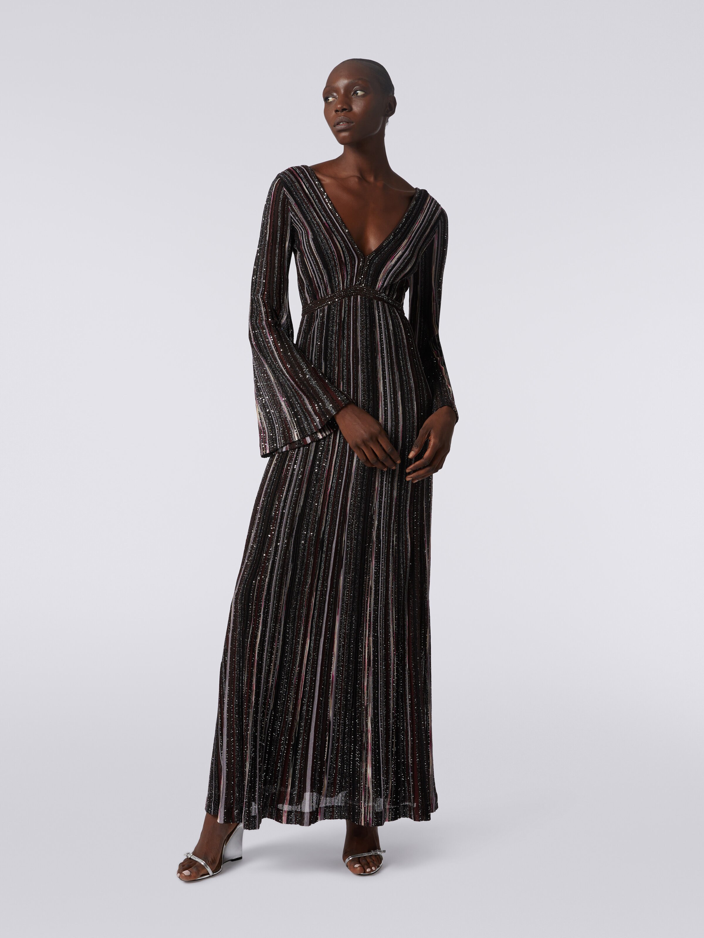 Long vertical striped dress in viscose blend with sequins, Multicoloured  - 1