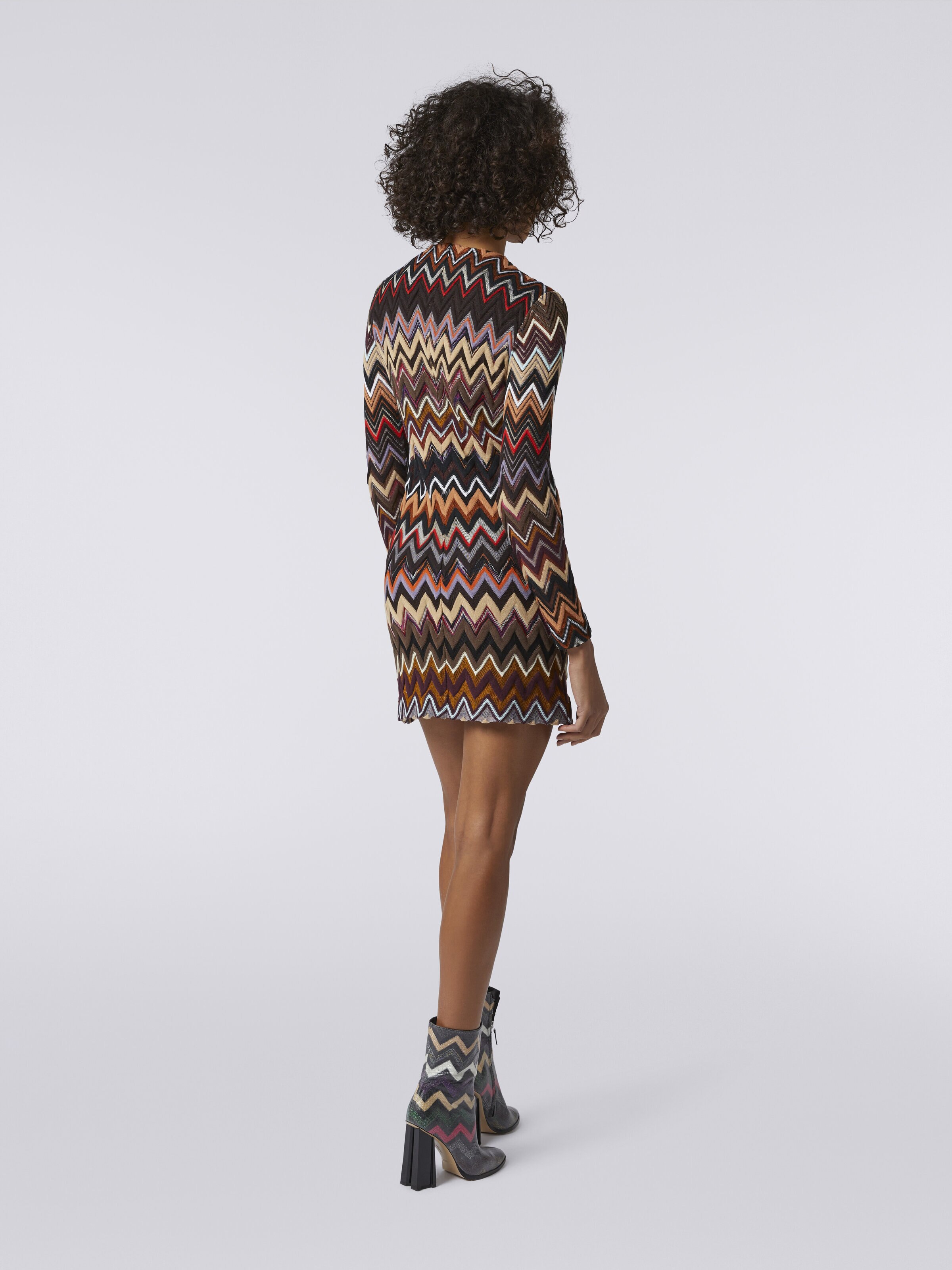 Crew-neck wool and viscose mini dress with zigzag pattern, Multicoloured  - 3