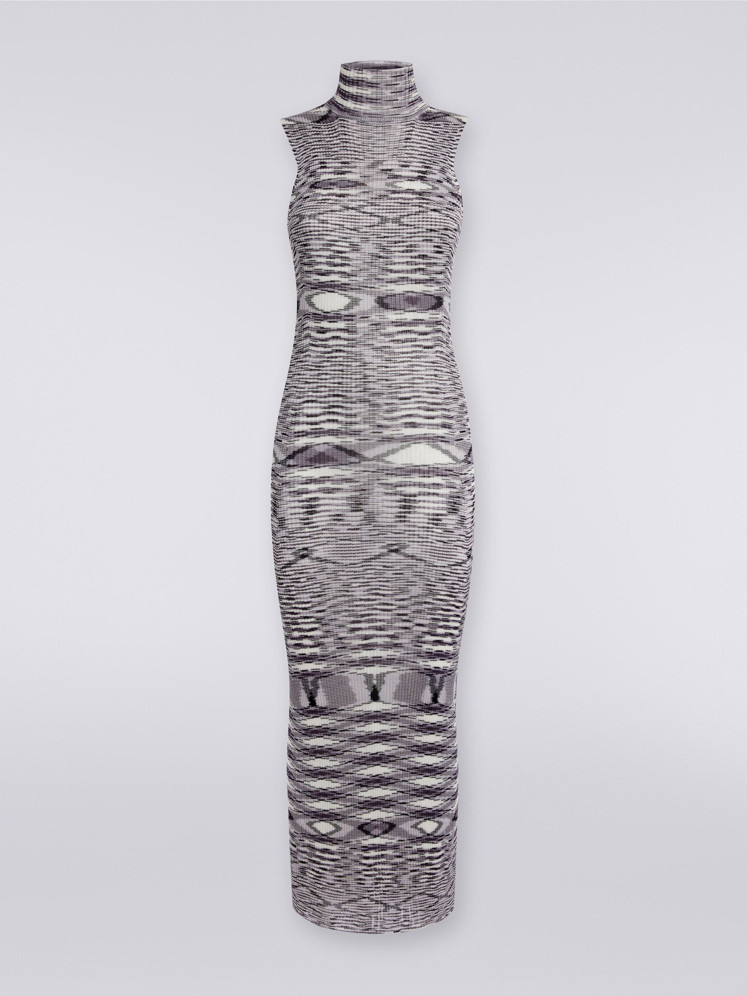 Slub viscose blend long dress with ribbing, Purple  - 0