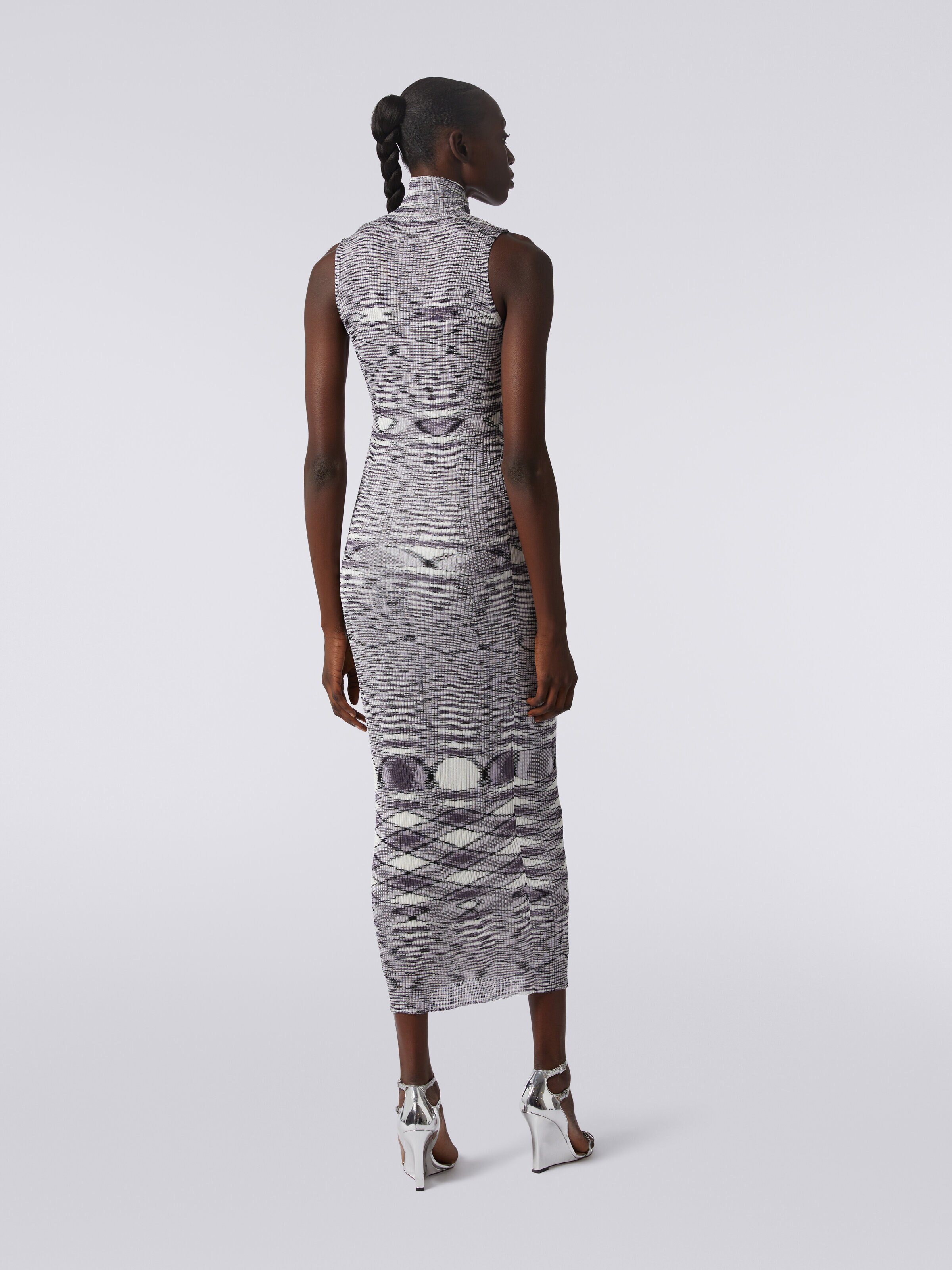 Slub viscose blend long dress with ribbing, Purple  - 3