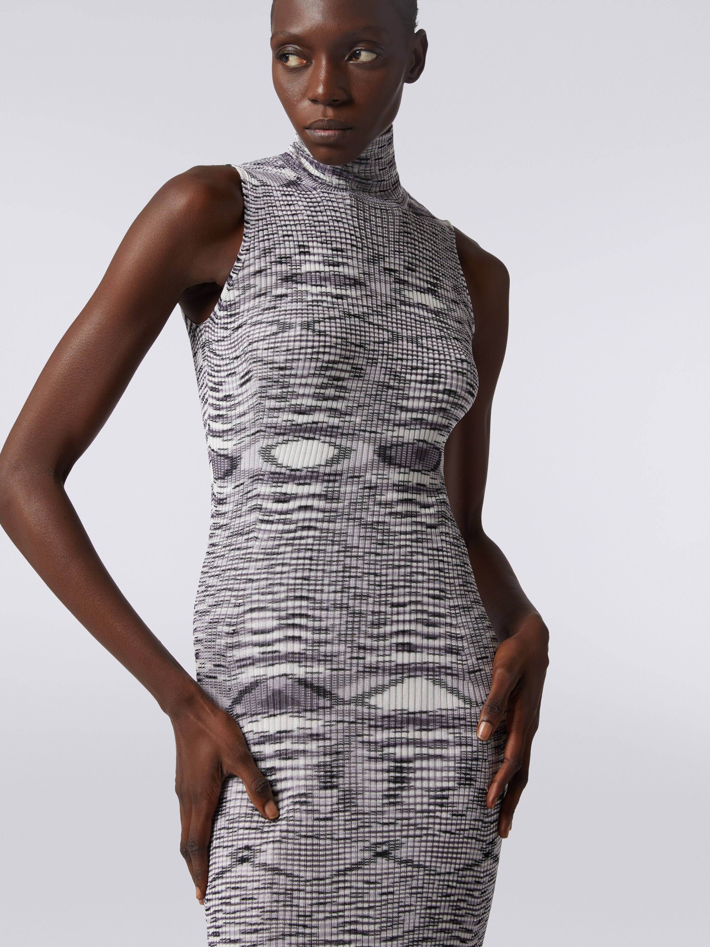 Slub viscose blend long dress with ribbing, Purple  - 4