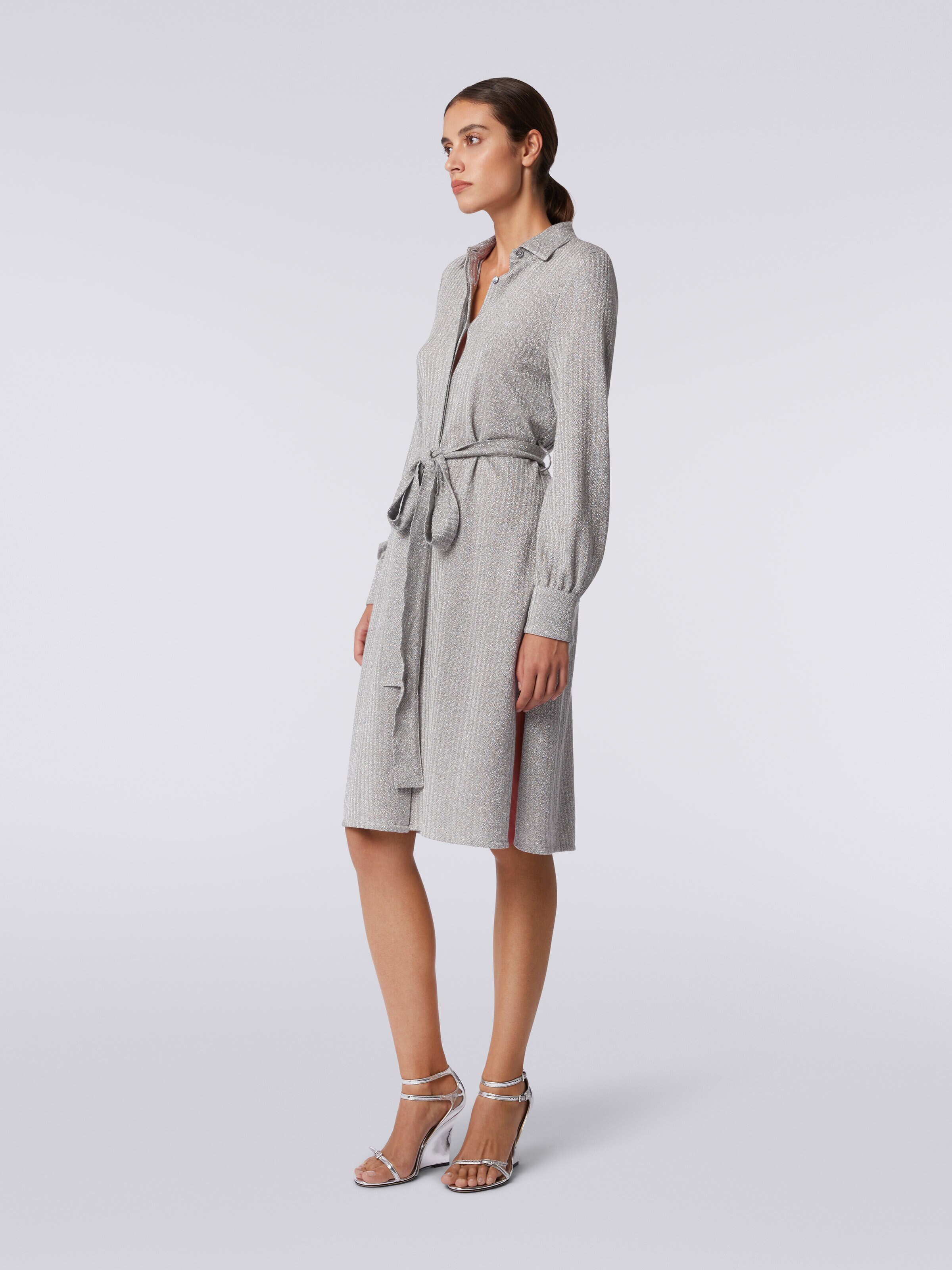 Cotton and viscose lamé dress , Grey - 2