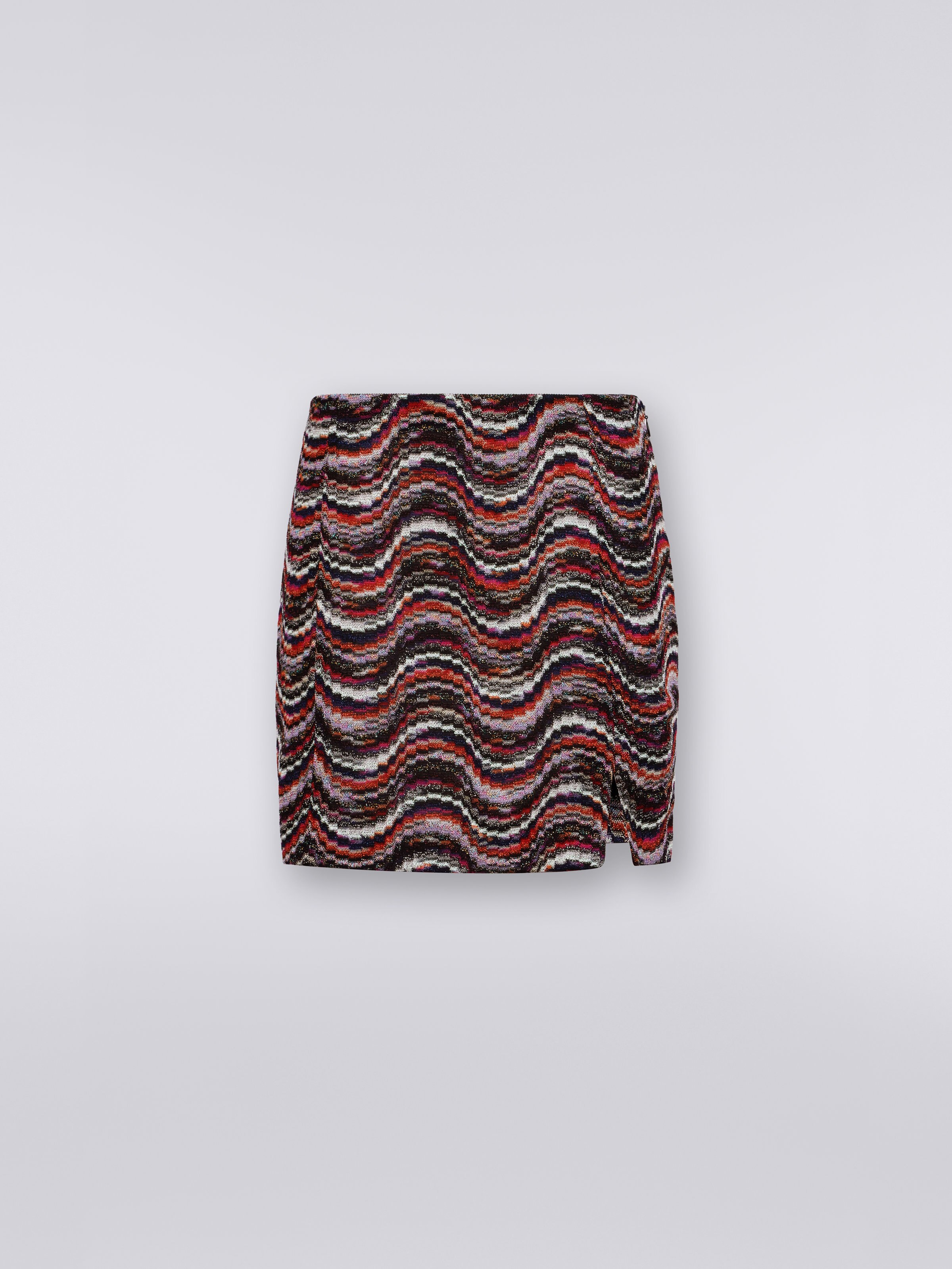 Viscose miniskirt with wave pattern and lurex, Multicoloured  - 0