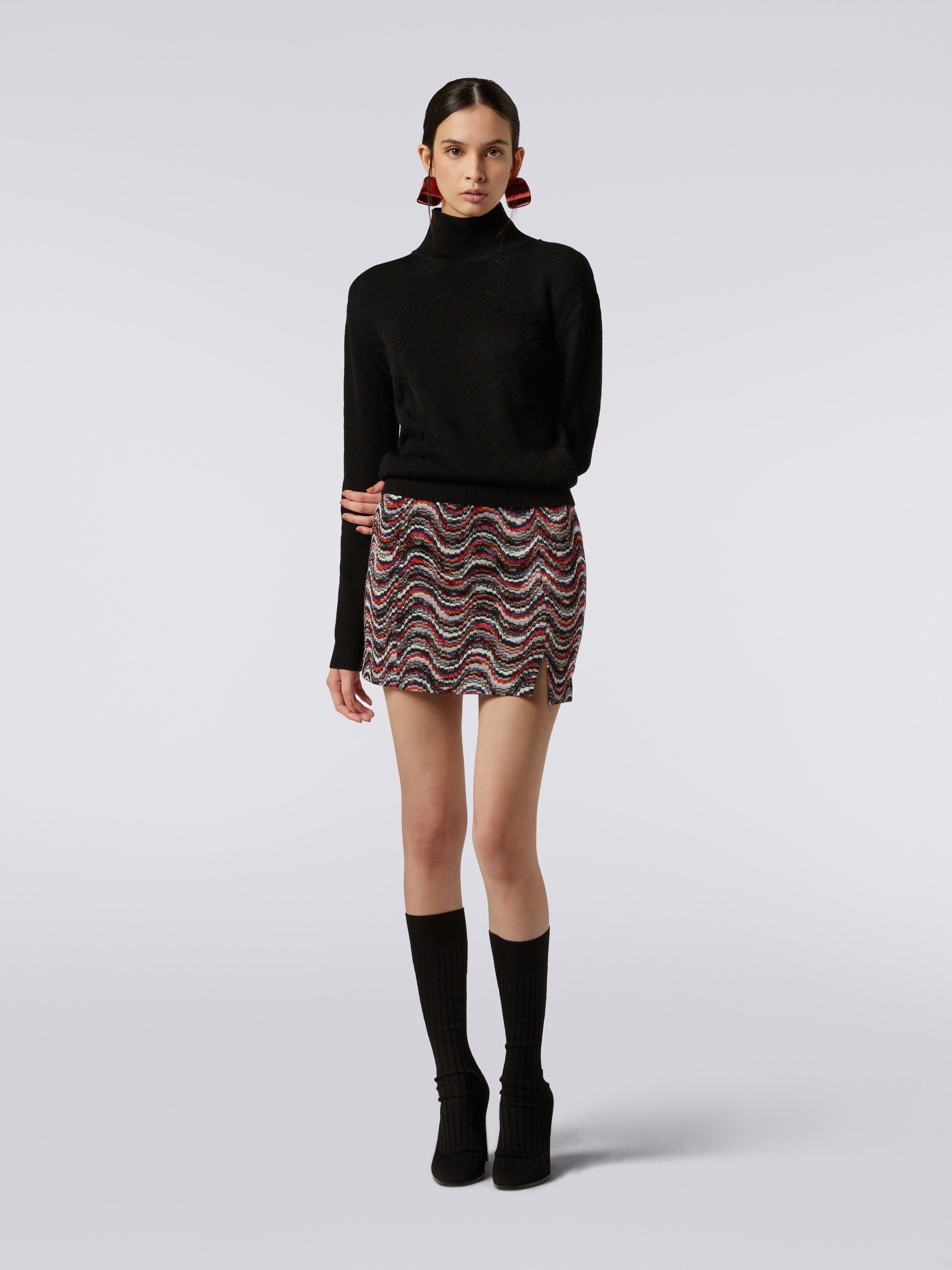 Viscose miniskirt with wave pattern and lurex, Multicoloured  - 1