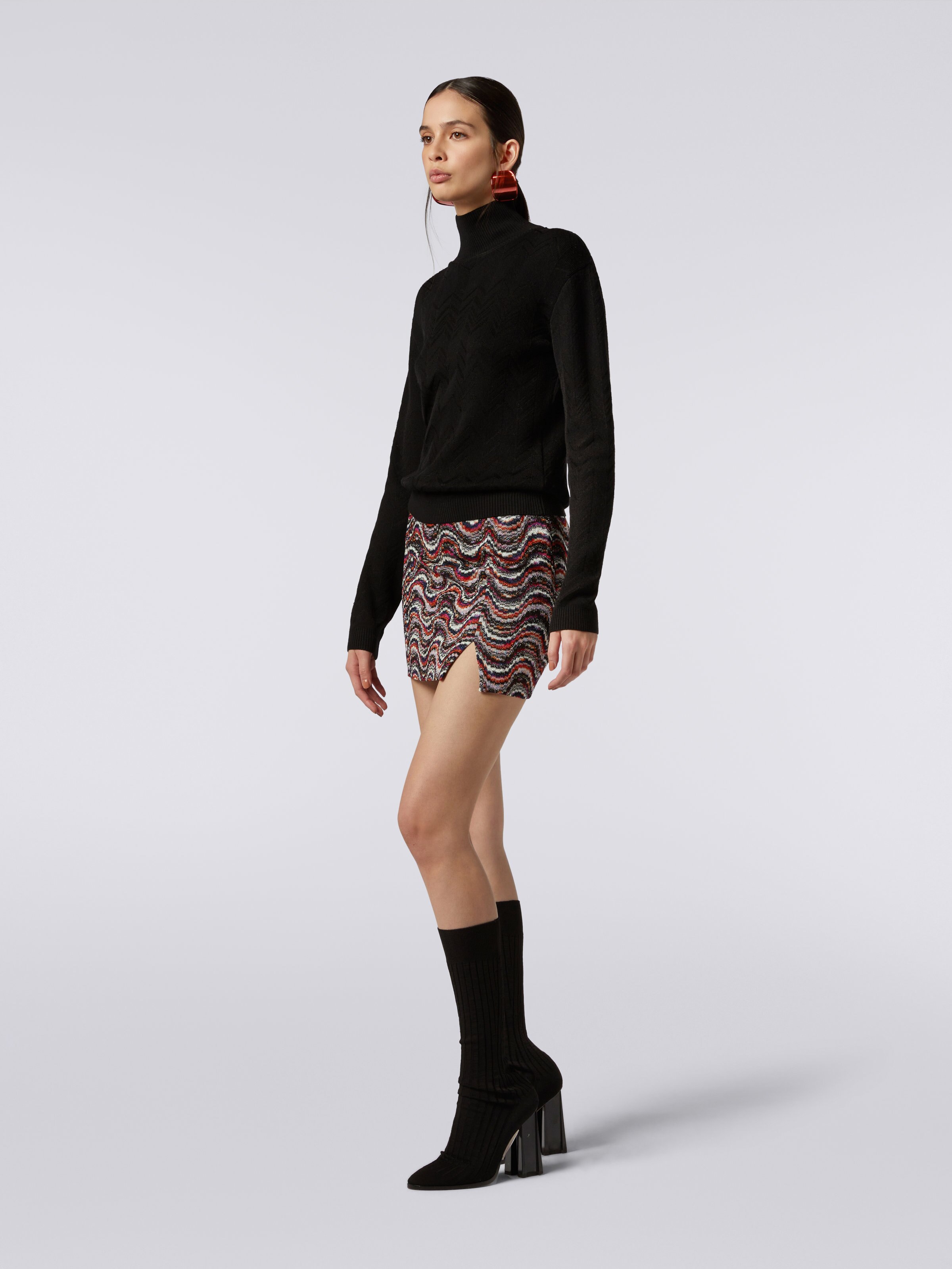 Viscose miniskirt with wave pattern and lurex, Multicoloured  - 2