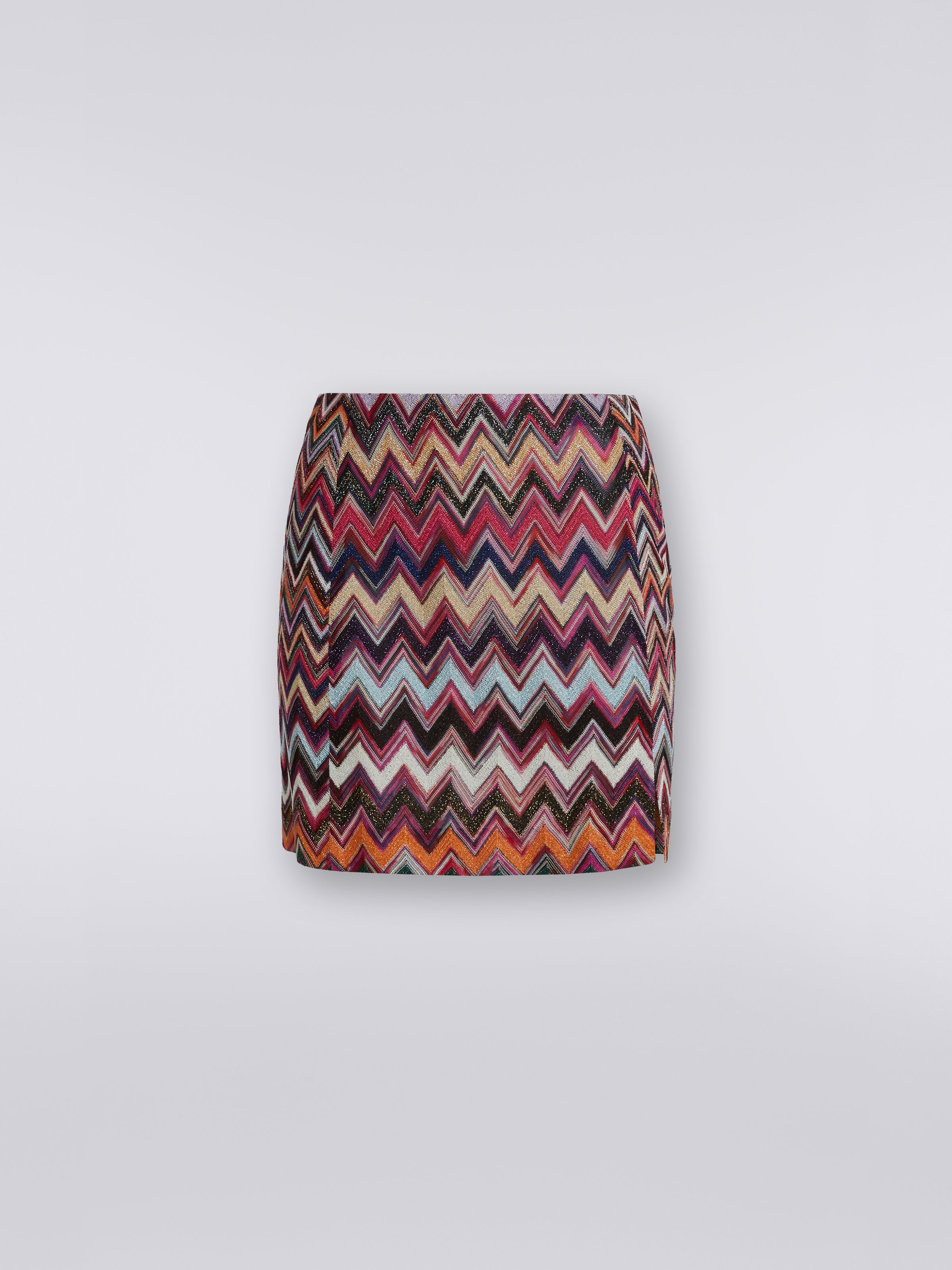 Viscose chevron miniskirt with lurex, Multicoloured  - 0