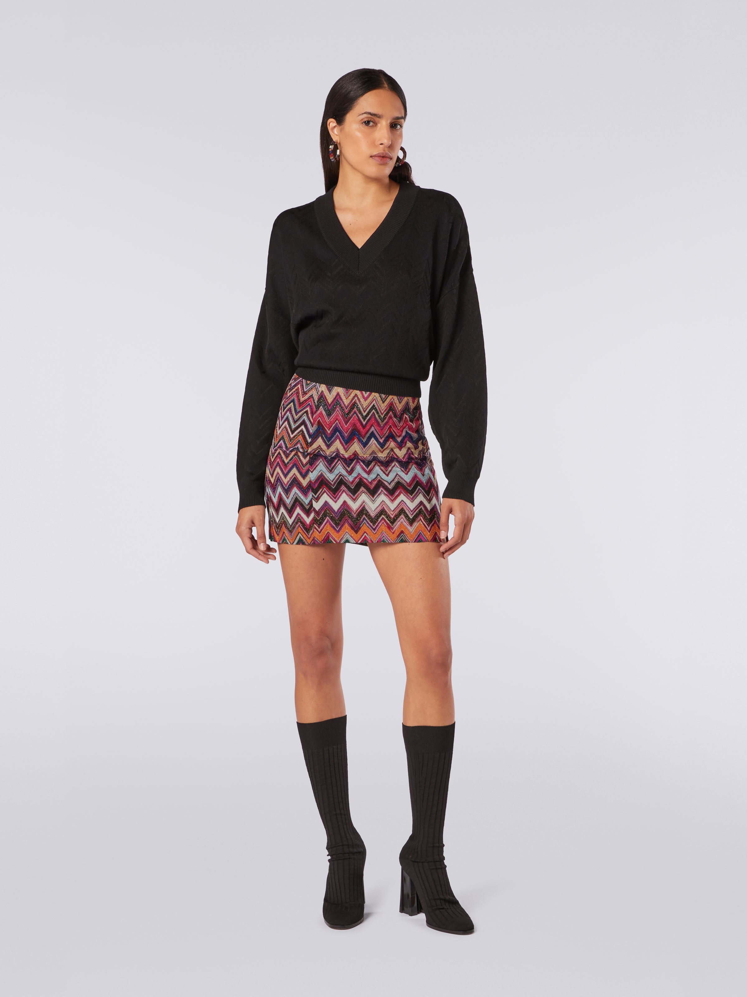 Viscose chevron miniskirt with lurex, Multicoloured  - 1