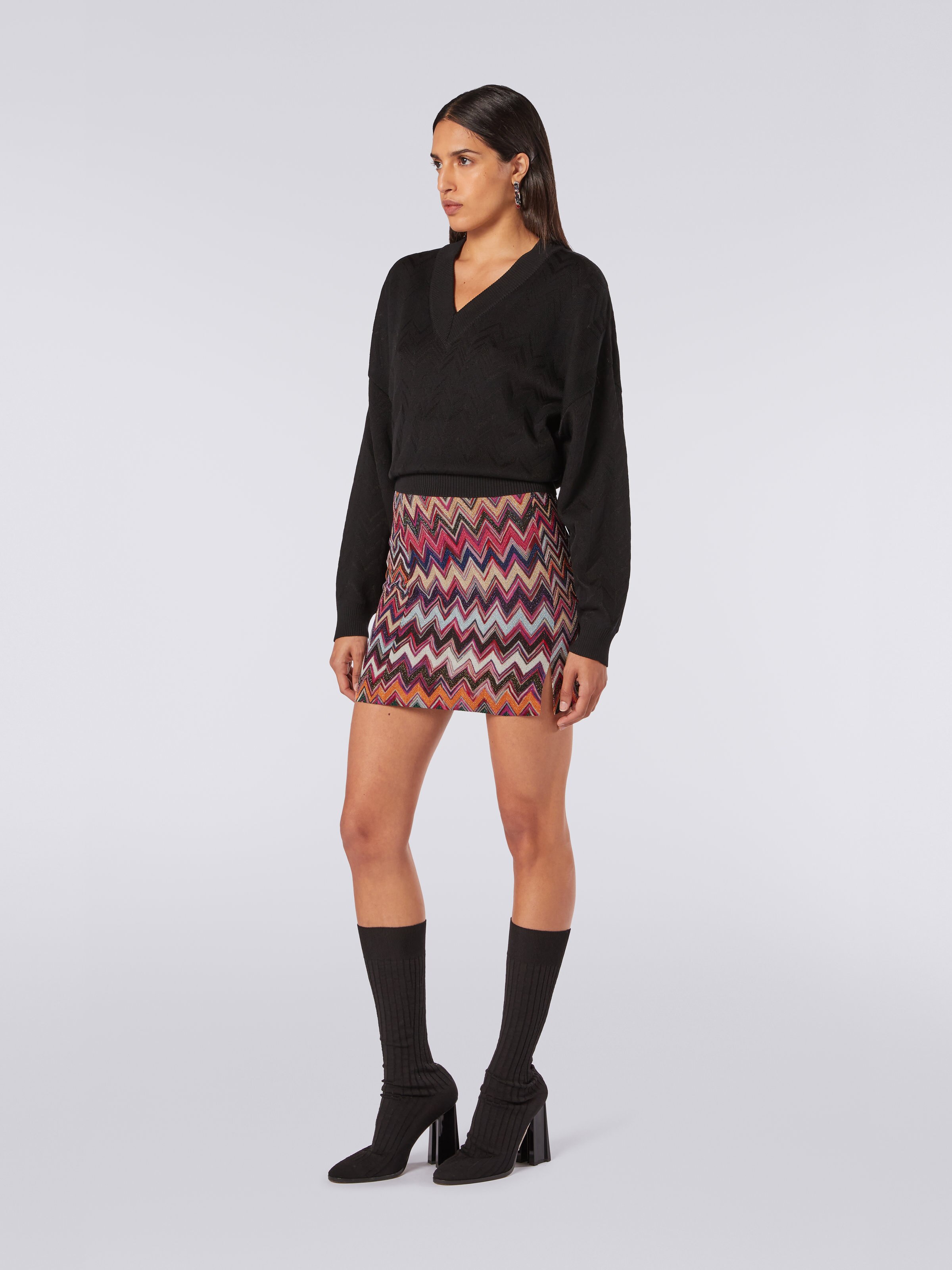 Viscose chevron miniskirt with lurex, Multicoloured  - 2