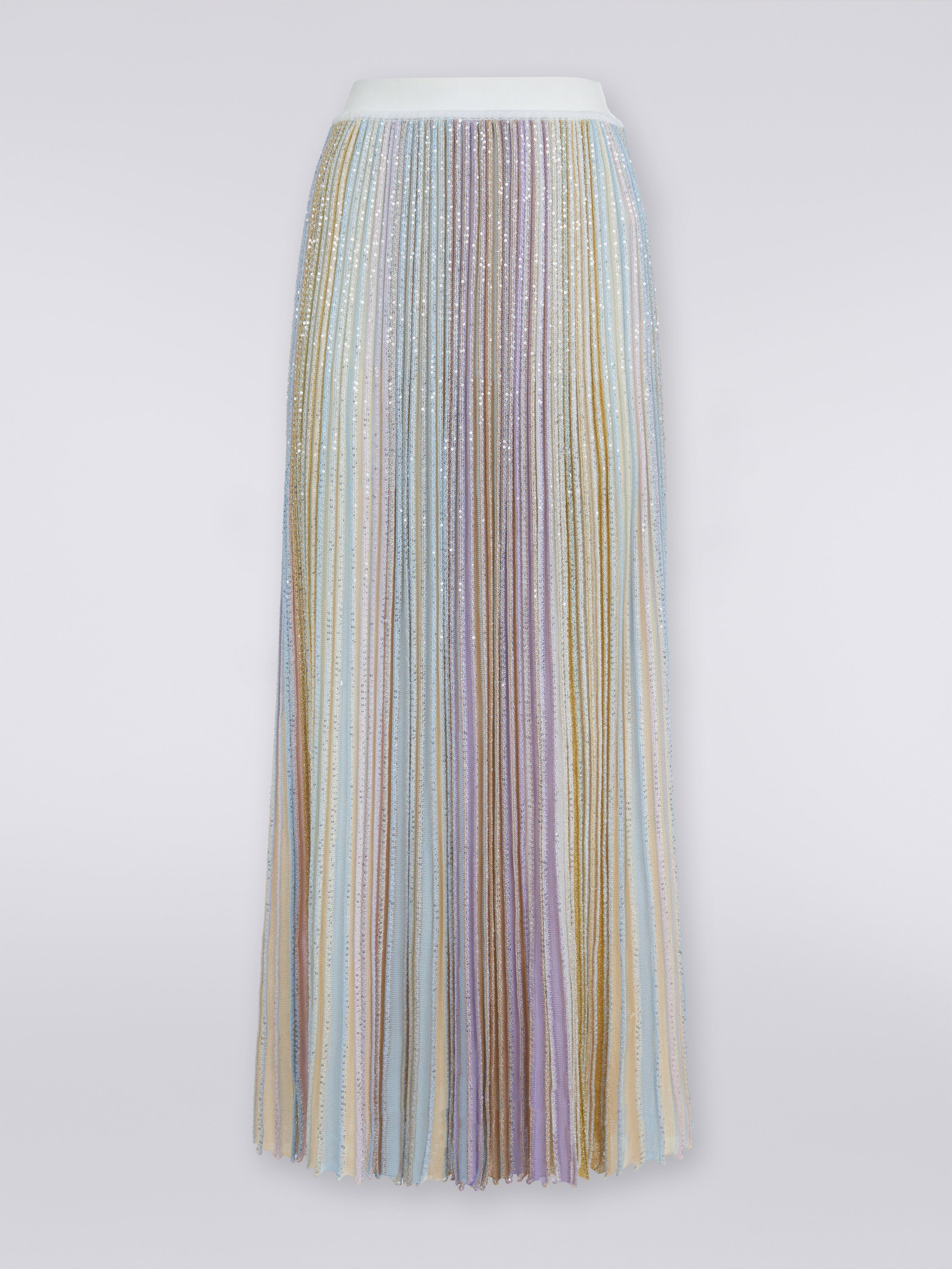 Long pleated viscose blend skirt with sequins , Multicoloured  - 0