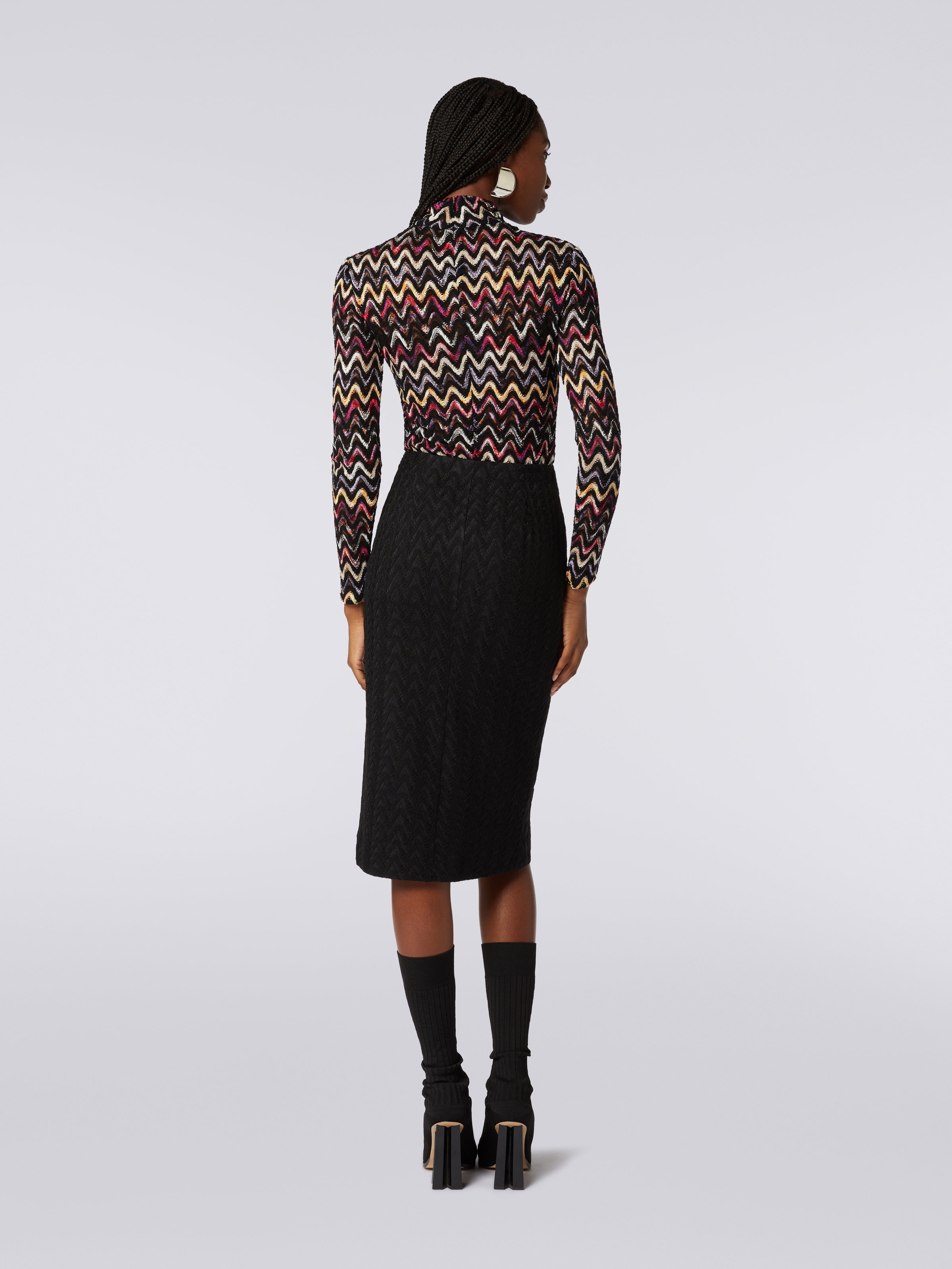 Midi skirt with split in raschel knit wool and viscose, Black    - 3